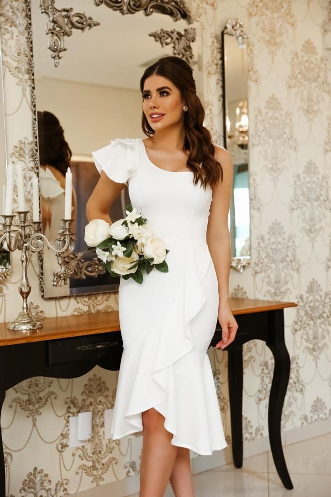 Vestido Malu Off White Liso - Villa Noiva - Vestidos para Casamento Civil
