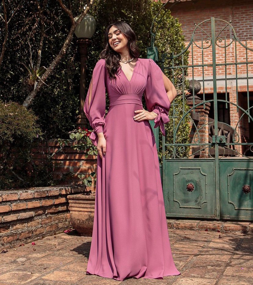 Vestido Longo Rosa Canela - Villa Noiva - Vestidos para Casamento Civil