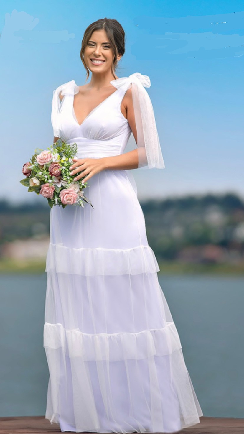 Vestido Noiva Civil Poliana em Tule - Villa Noiva - Vestidos para Casamento  Civil