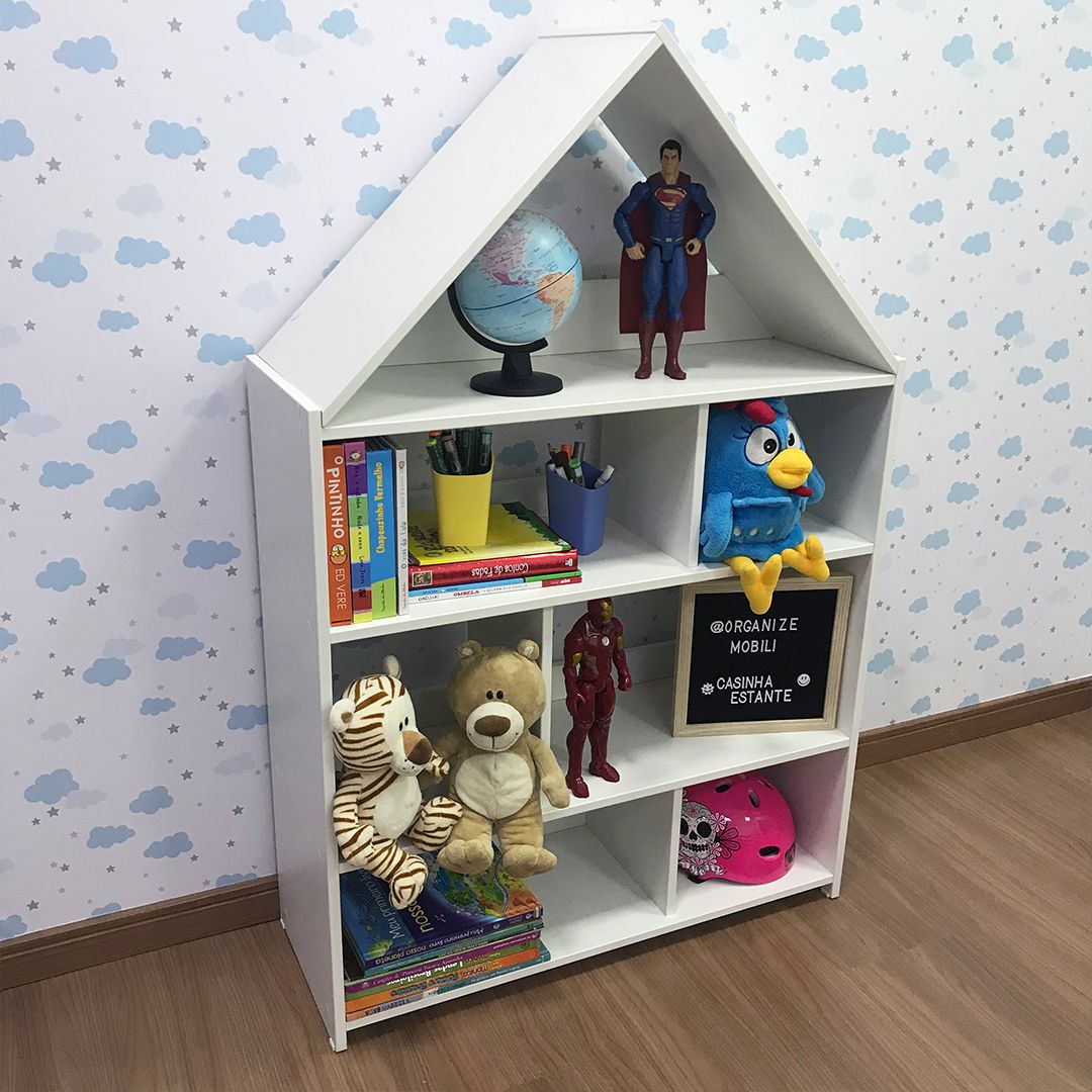 Casinha estante para brinquedos e livros estante casinha infantil Organize Mobili Móveis