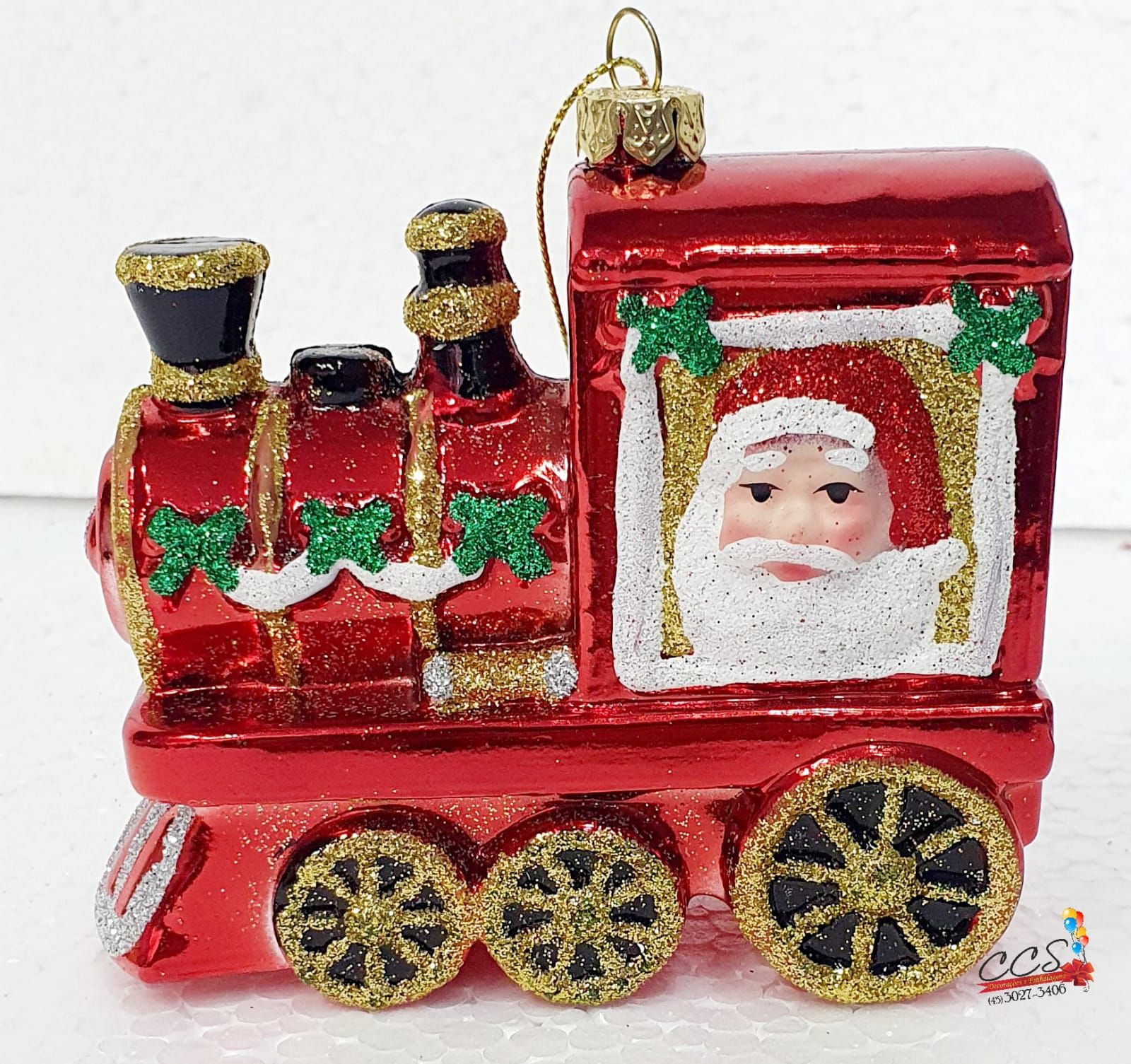 Enfeite Para Pendurar Ornamento Trem Glitter Vermelho com Papai Noel -  Coleção Cecilia Dale - Ref 1694165 Cromus Natal - CCS Decorações