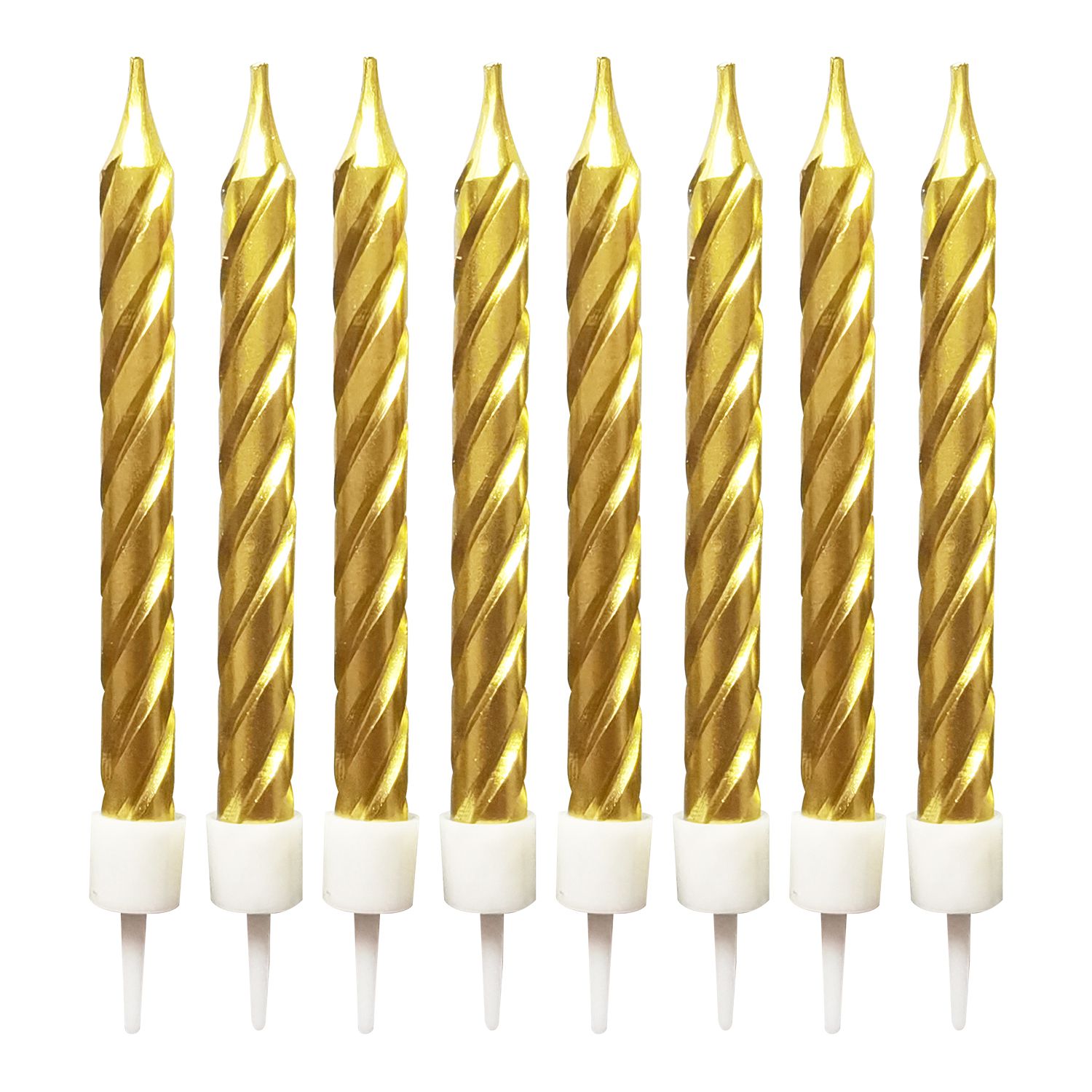 Vela de Aniversário Palito Espiral Metalizada Dourada 0,75x0,8cm com 8  Unidades - Make+ - CCS Decorações