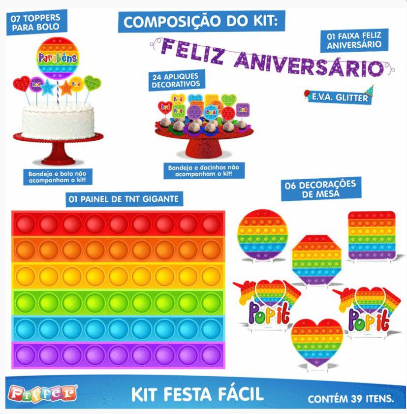 Kit Festa Facil Decoração De Festa Infantil C/ 39 Itens - PIFFER - Kit  Decoração de Festa - Magazine Luiza