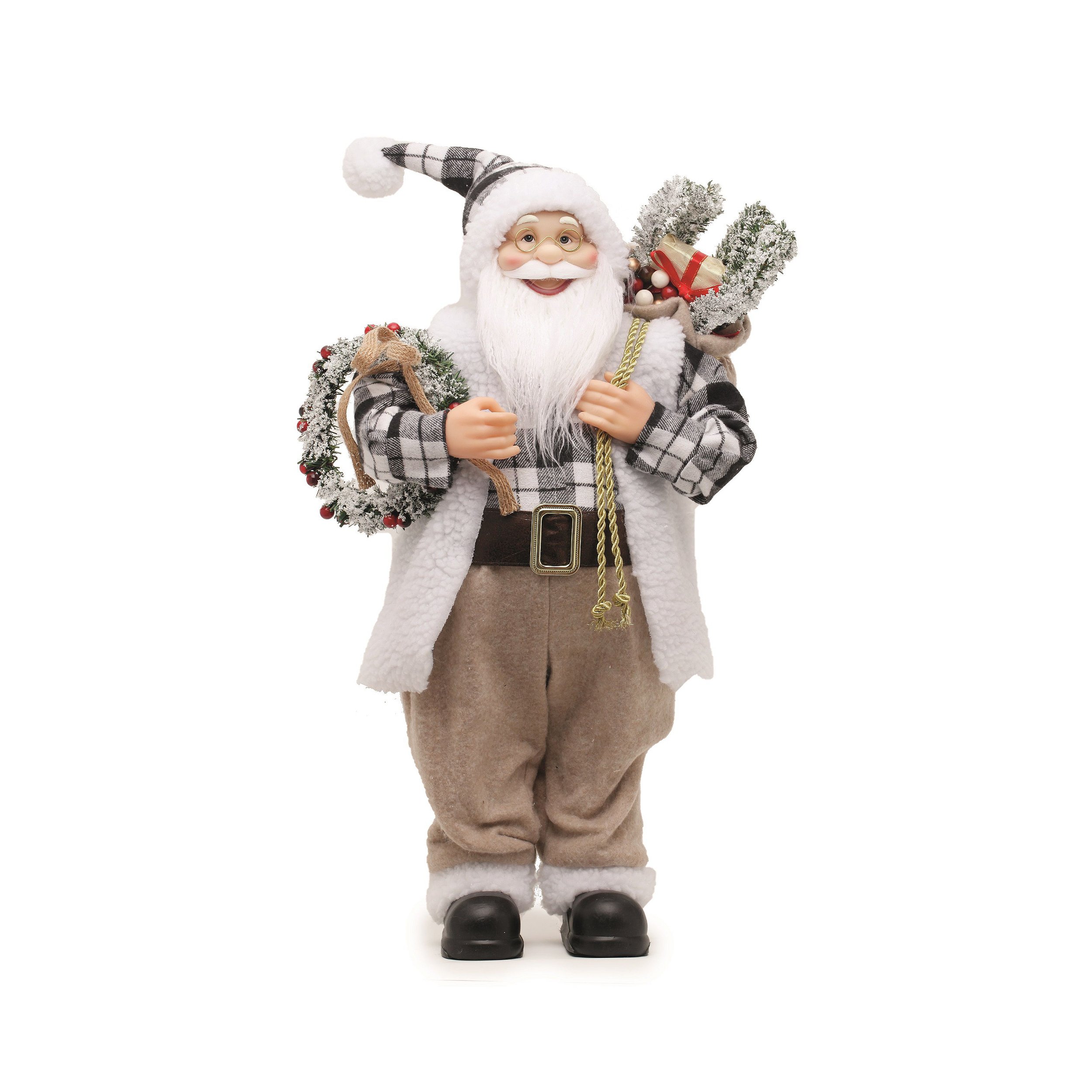 Boneco Papai Noel em Pé com Roupa Xadrez Preto e Branco 60cm - Coleção  Noeis - Ref 1208615 Cromus - CCS Decorações