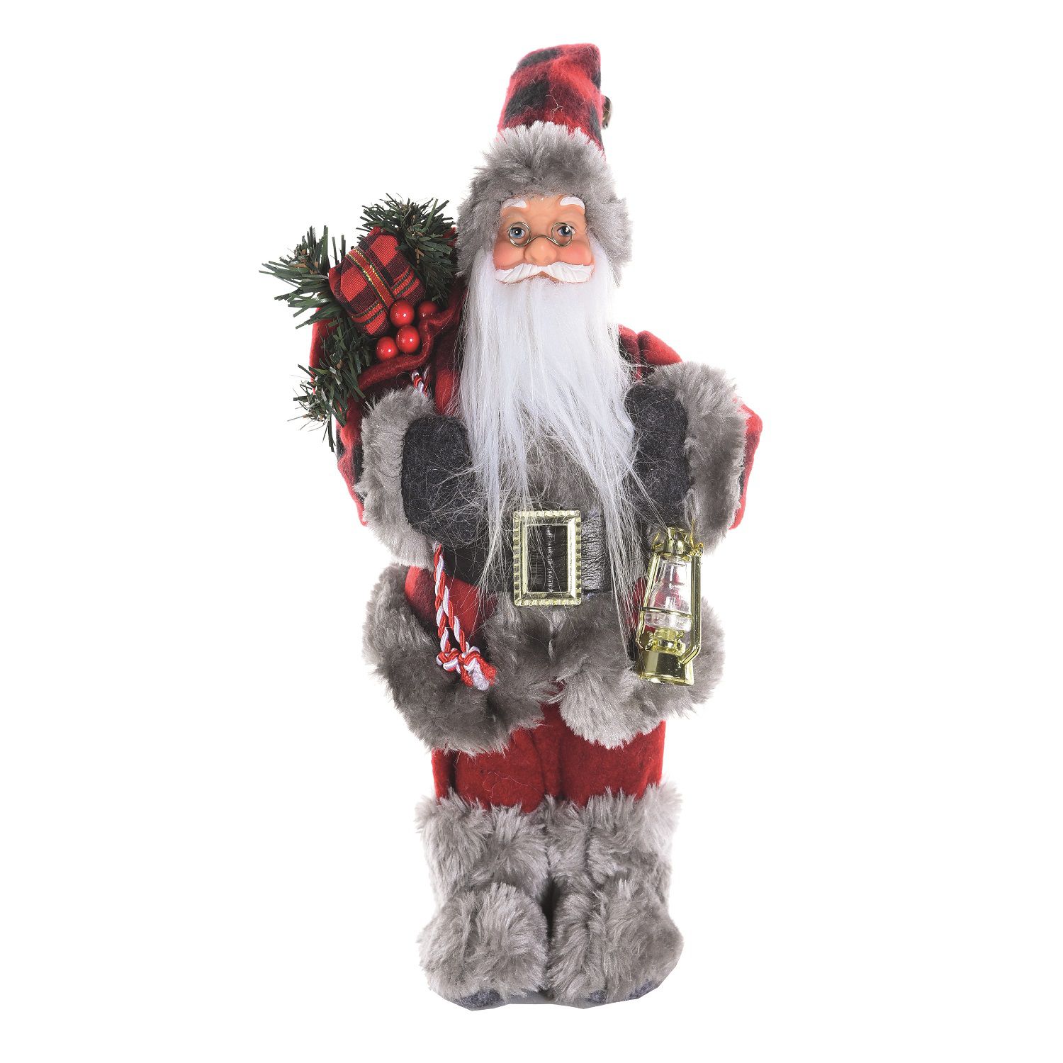 Papai Noel em Pé com Roupa Vermelha e Preta Segurando Lanterna 40cm -  Coleção Noeis - Ref 1113446 Cromus - CCS Decorações