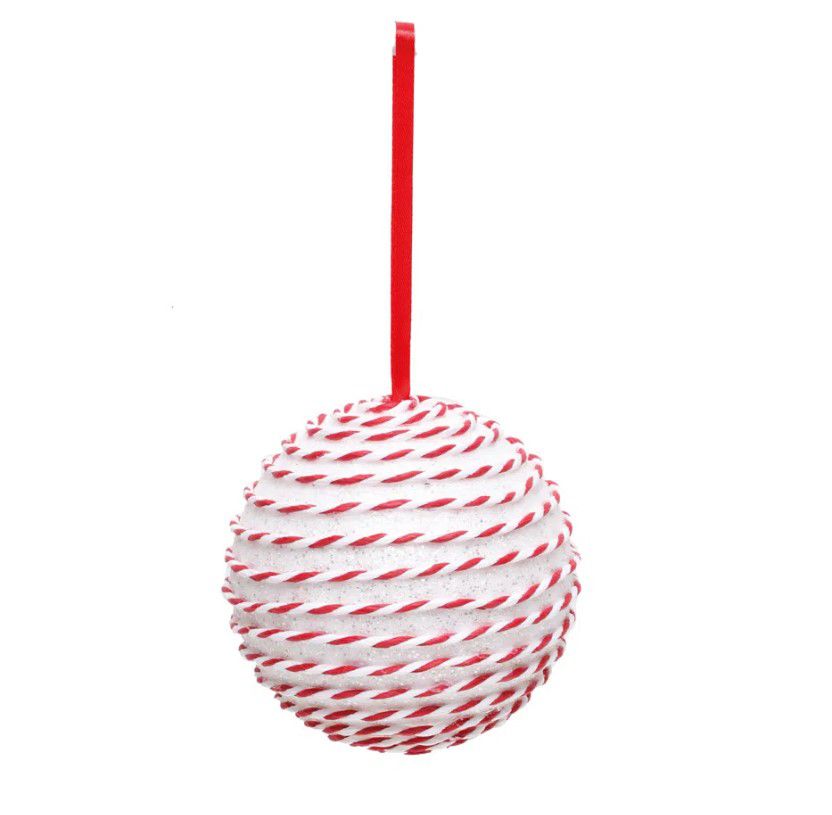 Jogo 2 Bolas Decorada Vermelho com Brilho e Branco 10cm Natal