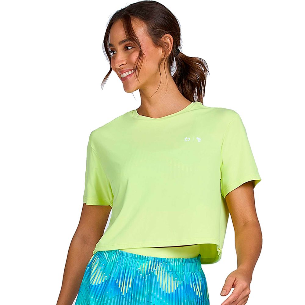 T-Shirt Cropped Branco/Verde Neon