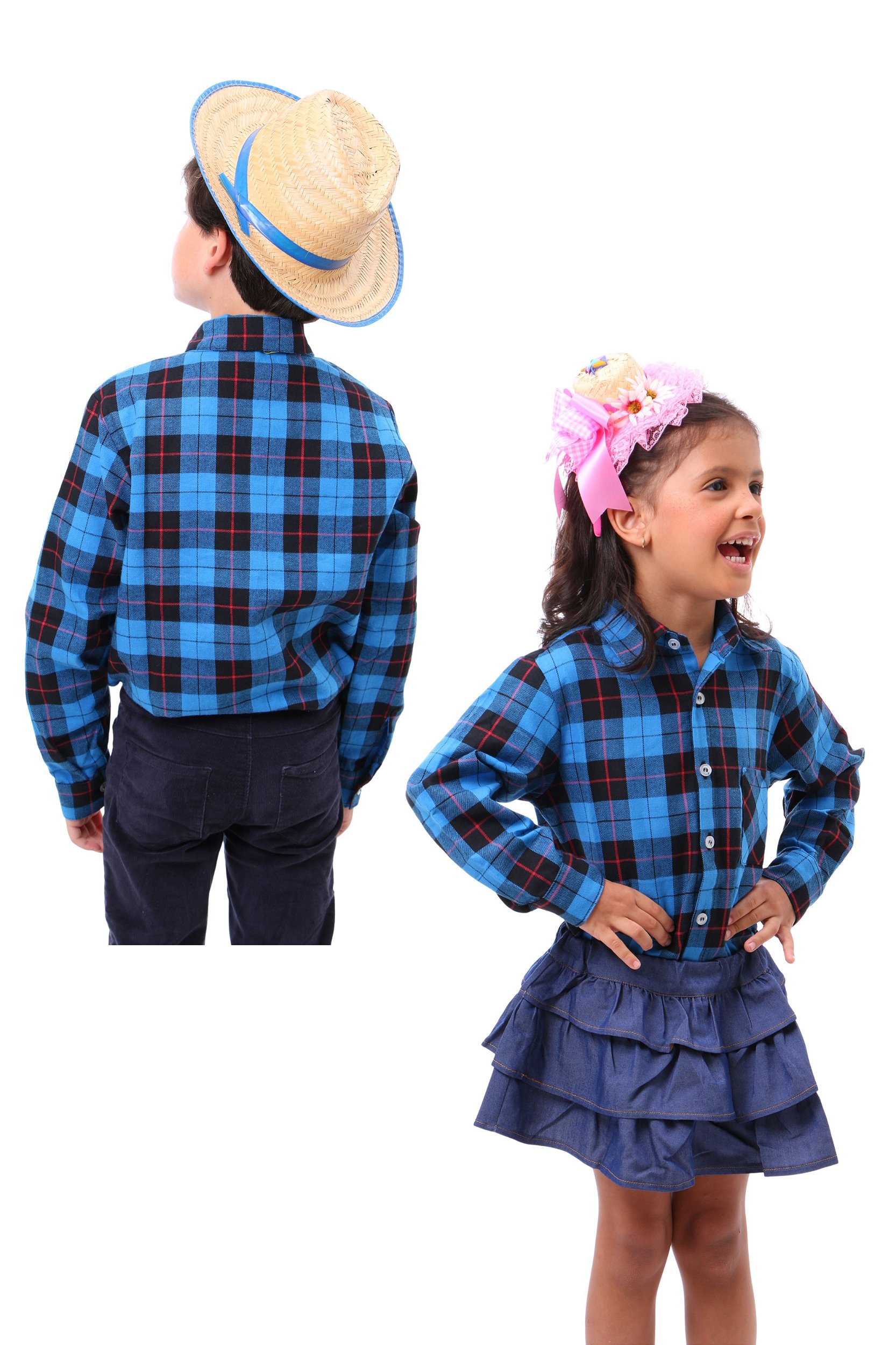 Camisa Infantil Típica Xadrez - Azul