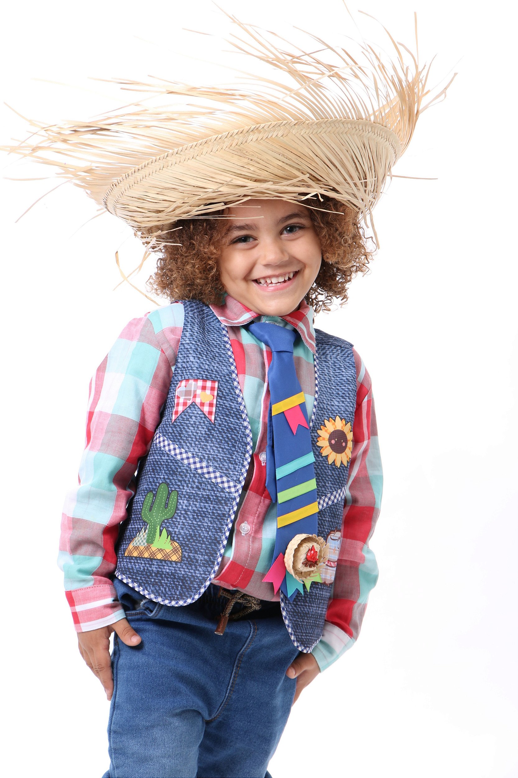 Colete Caipira Festa Junina JEANS com VIÉS AZUL MARINHO - Quimera Kids