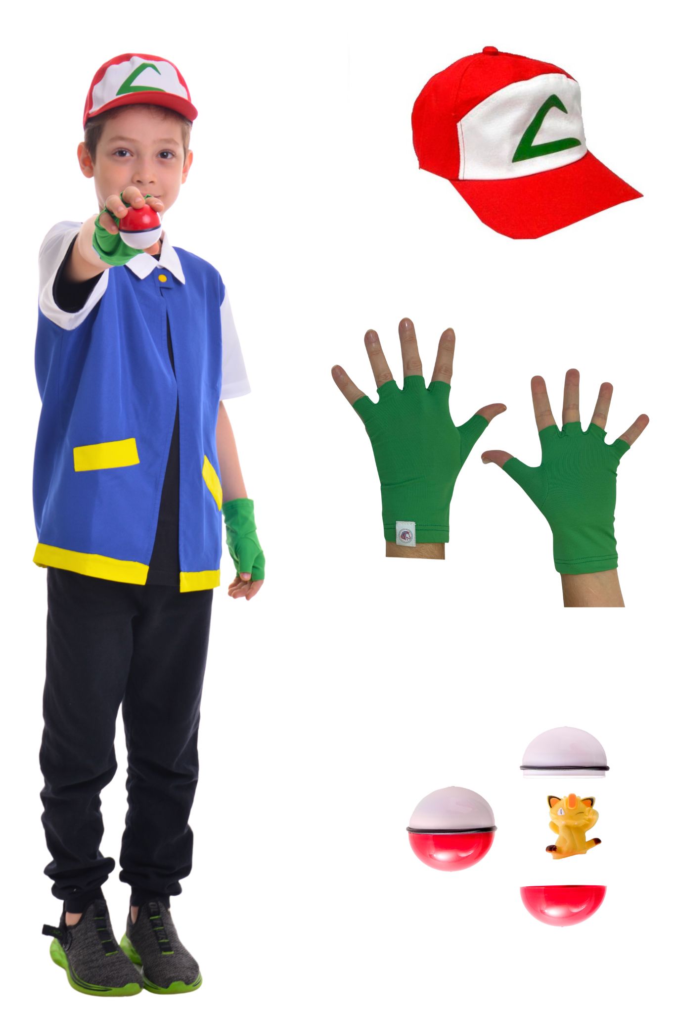 Fantasia Pokémon Ash Cosplay Infantil 4 pçs