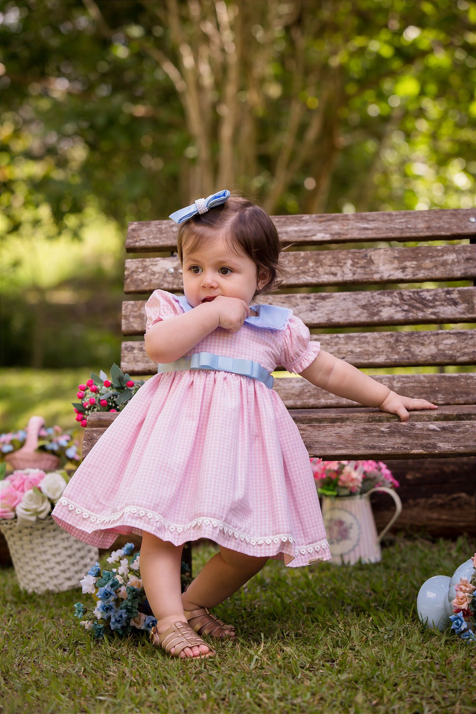 Laço para Cabelo Rosa Bebê Xadrez