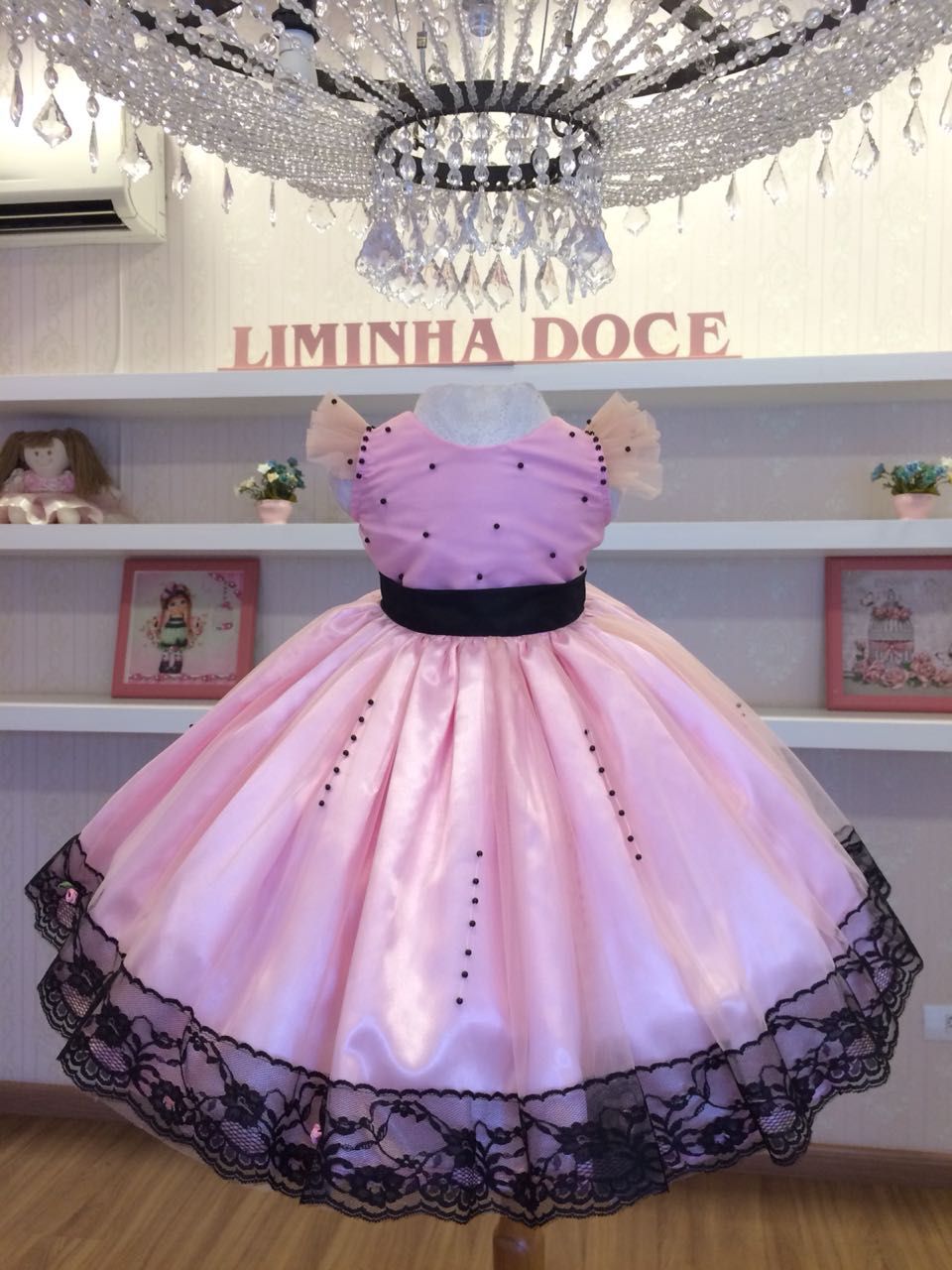 Vestido De Festa Rosa Com Preto-Infantil - Liminha Doce - Vestidos de Festa  Infantis e Mãe e Filha