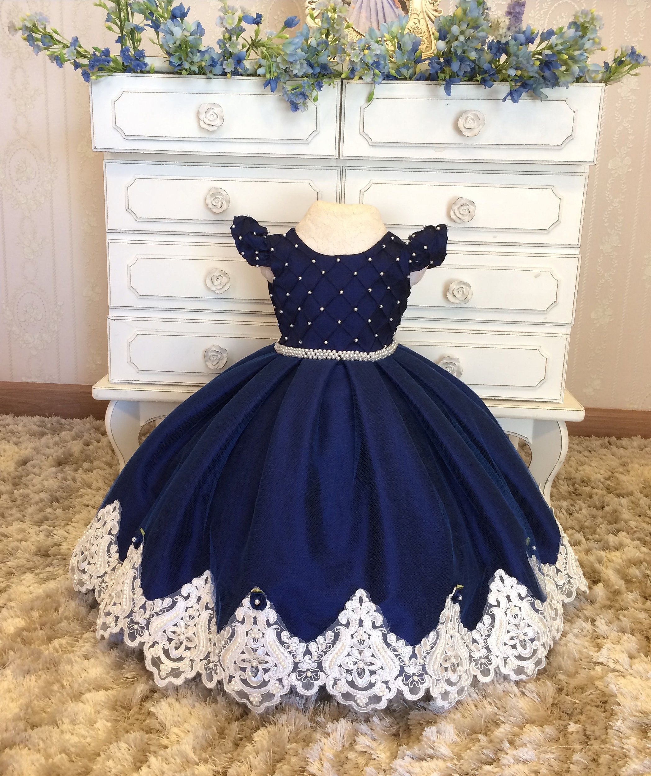 Vestido Infantil Princesa Luxo Azul Royal