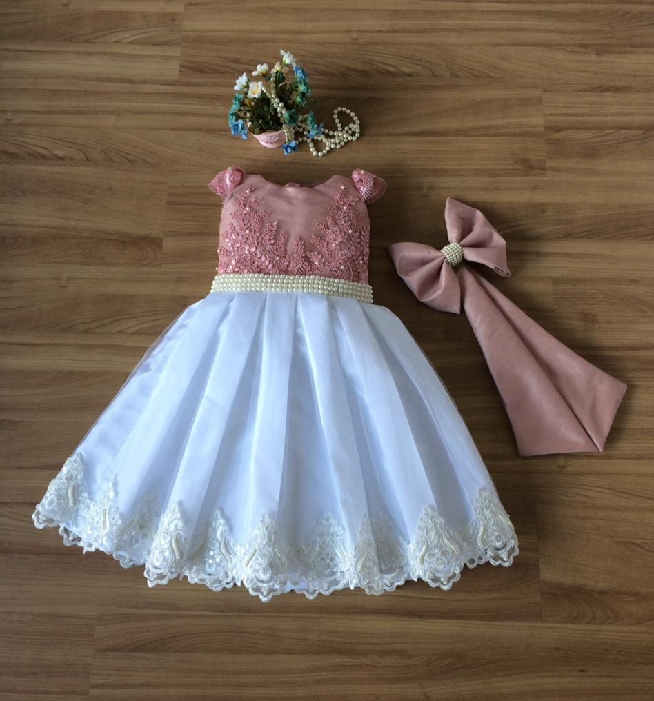Vestido Festa Luxo Rose e branco -vestidos de festa infantil - Liminha Doce  - Vestidos de Festa Infantis e Mãe e Filha
