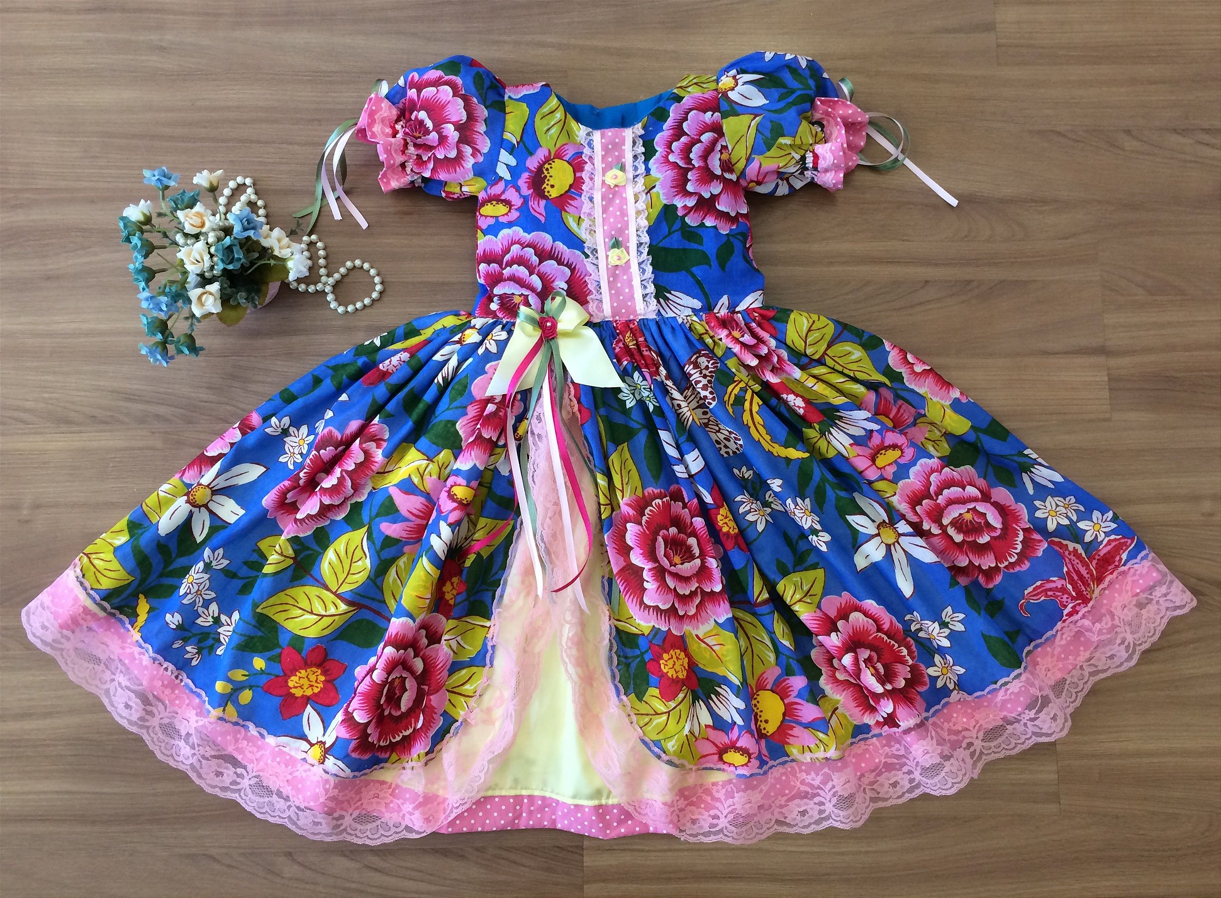 Vestido de Festa Floral Azul -vestidos para festa junina - Liminha Doce -  Vestidos de Festa Infantis e Mãe e Filha