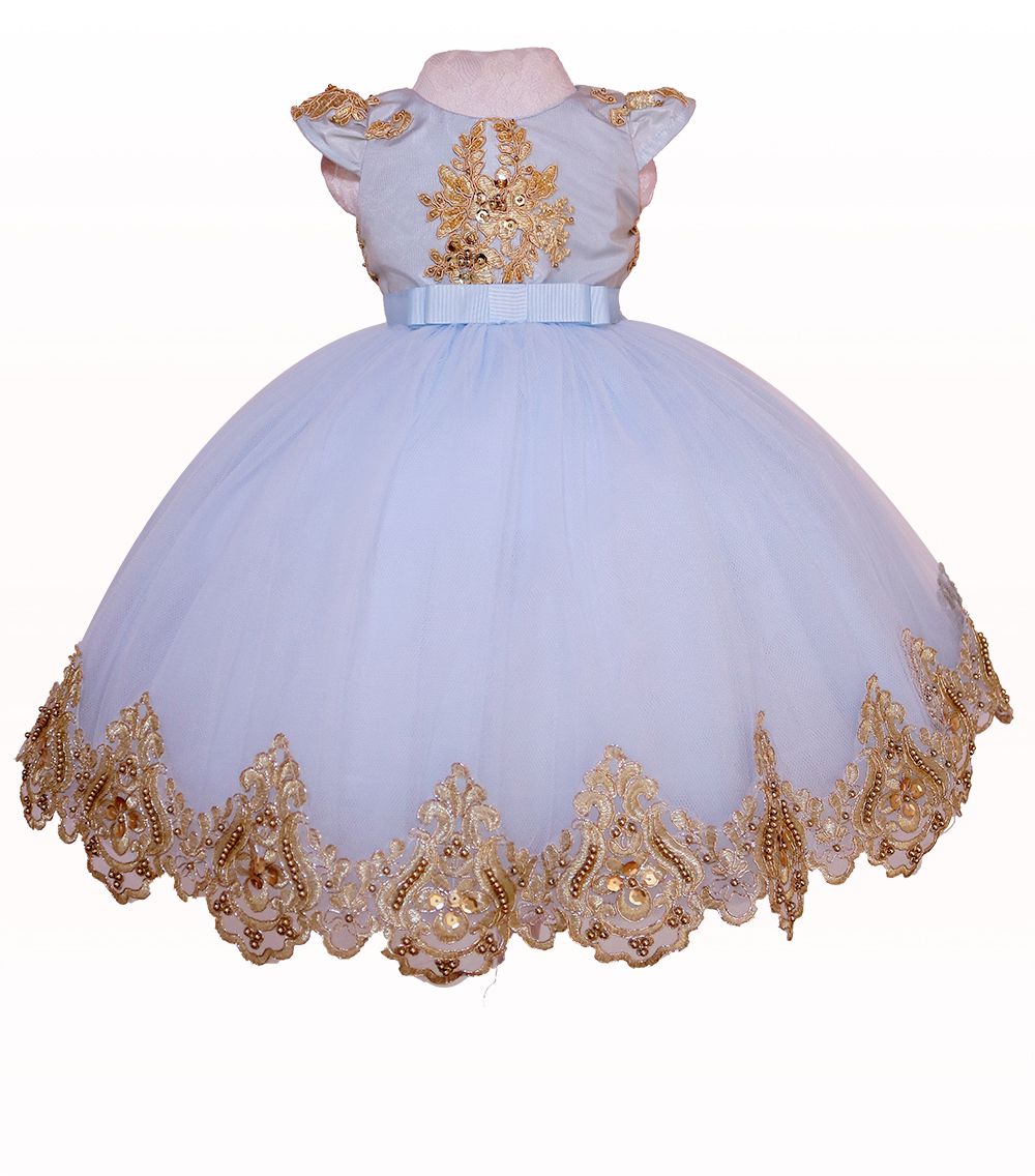 Vestido Azul com Dourado -Vestido de Formatura ABC - Liminha Doce - Vestidos  de Festa Infantis e Mãe e Filha