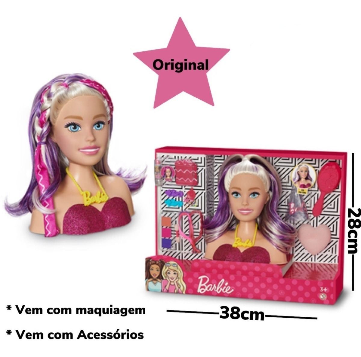 Boneca cabeca busto barbie com acessorios p pentear maquiar 21