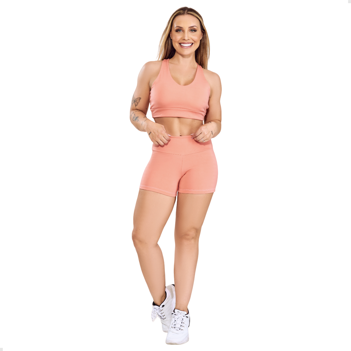 SHORT E TOP BASIC TRANÇADO B61T100- CORAL - STAR FIT MODA FITNESS