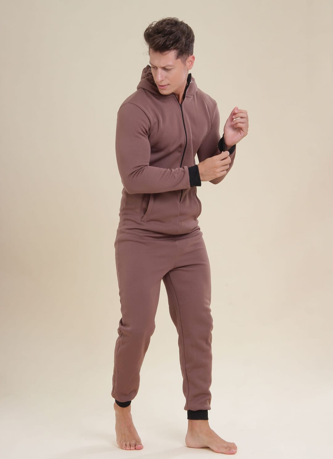 PIJAMA MACACÃO MASCULINO COM CAPUZ INVERNO - MARROM - MONAKIDS PIJAMAS