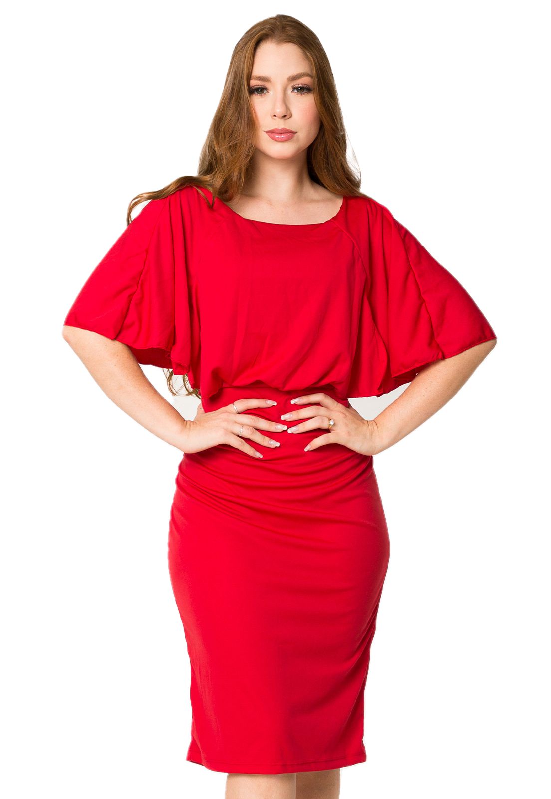 Vestido Vermelho de Babado Moda Evangélica Anagrom Ref.VSL07 - Anagrom -  Loja de Moda Evangélica a Preço Baixo