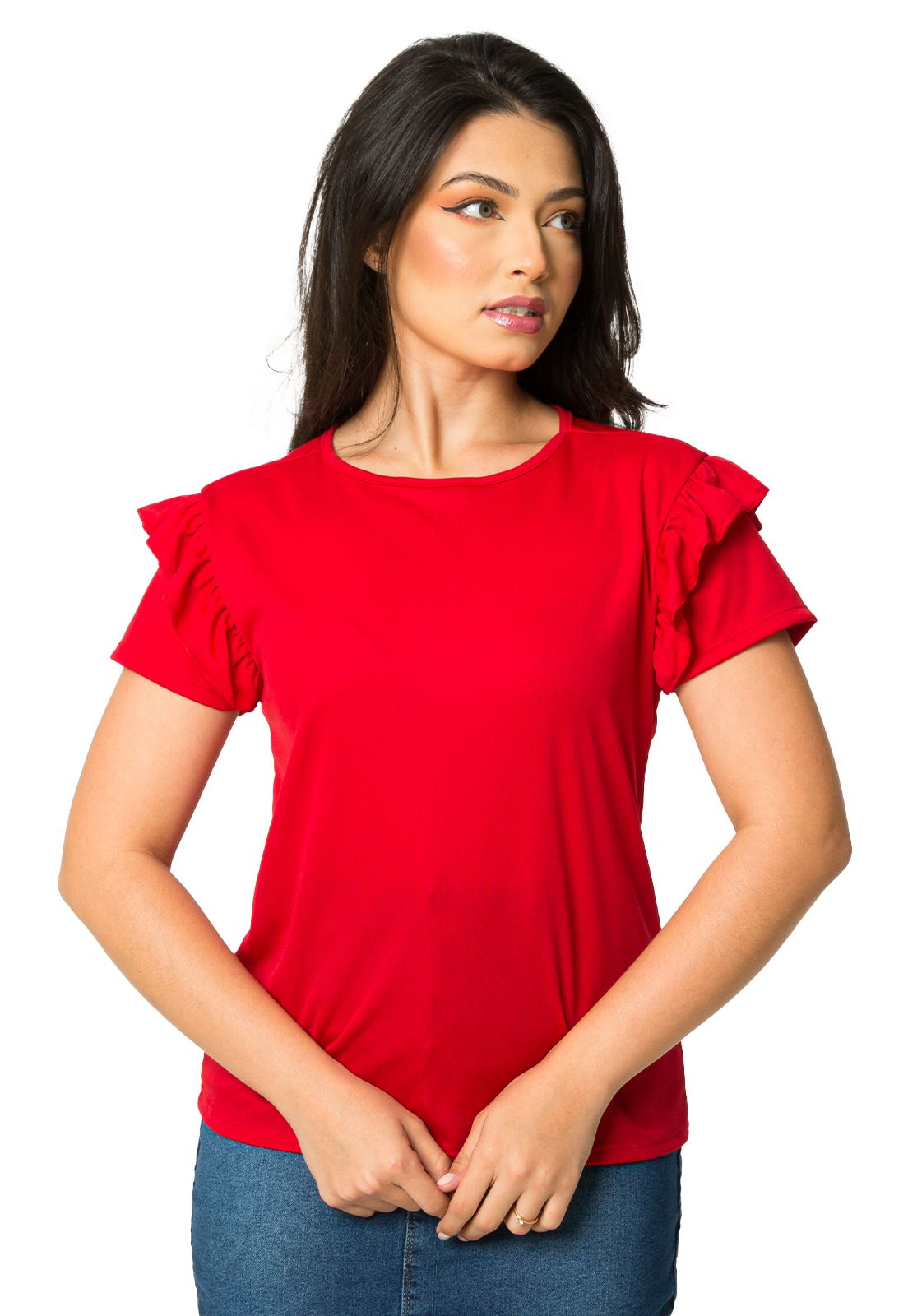 Blusa Vermelha Com Manga Babado Evangélica Anagrom Ref.BSL05 - Anagrom -  Loja de Moda Evangélica a Preço Baixo