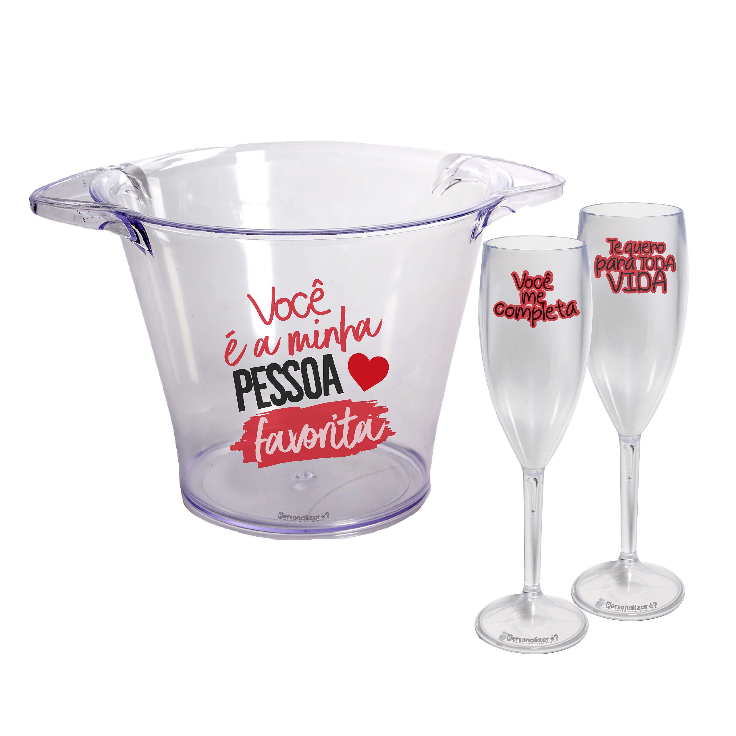 Balde de Gelo + Taça Champagne - Dia dos Namorados - Taça de gin  personalizada e Copos personalizados|Personalizar é