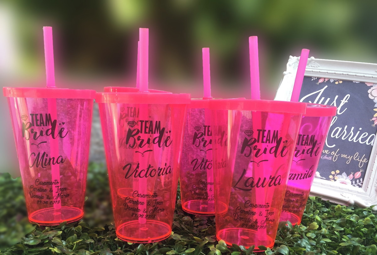 Copo com Canudo Personalizado Rosa 550ml - Taça de gin personalizada e ...