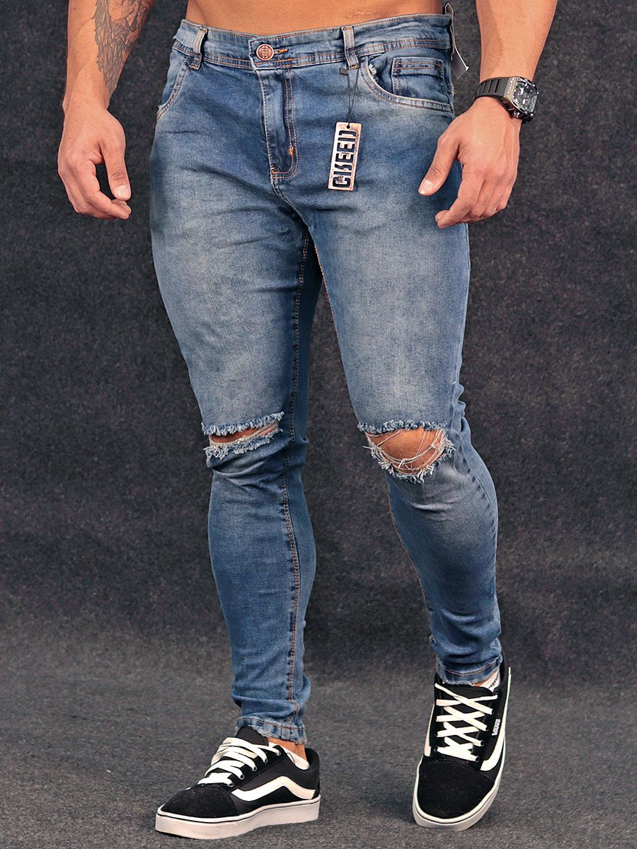 Bermuda Jeans Escura Destroyed Skinny - Traje Urbano