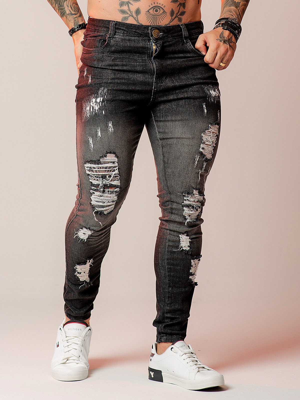 Calça Jeans Scratch Effect Super Skinny - Traje Urbano