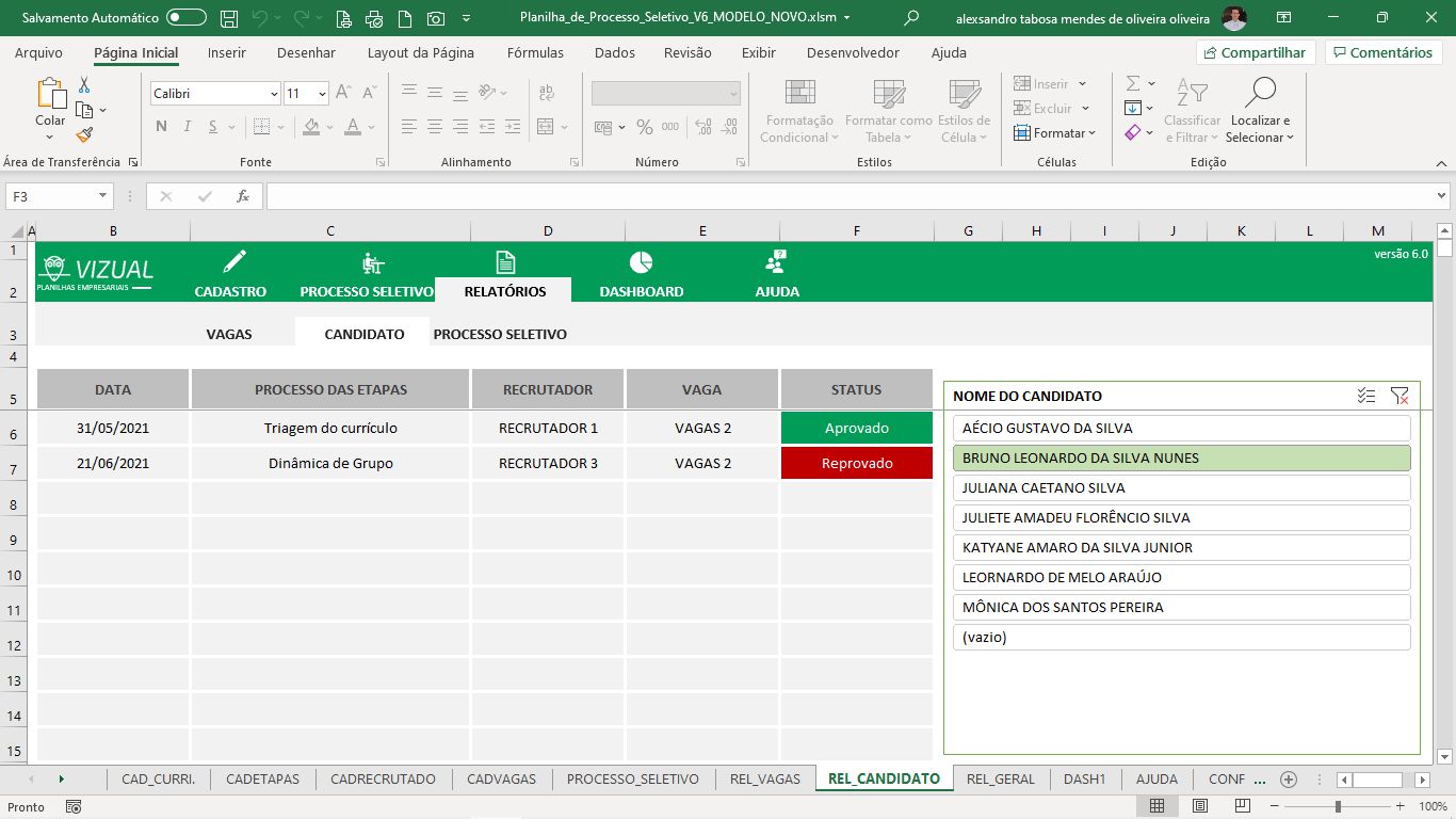 Planilha De Processos Seletivo Em Excel Vizual Planilhas