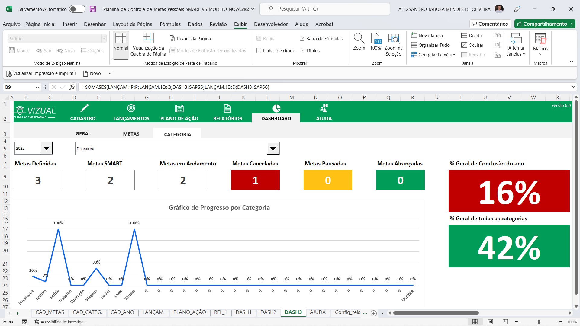 Planilha De Controle De Metas Pessoais Smart Em Excel 60 Vizual Planilhas Empresariais 0489