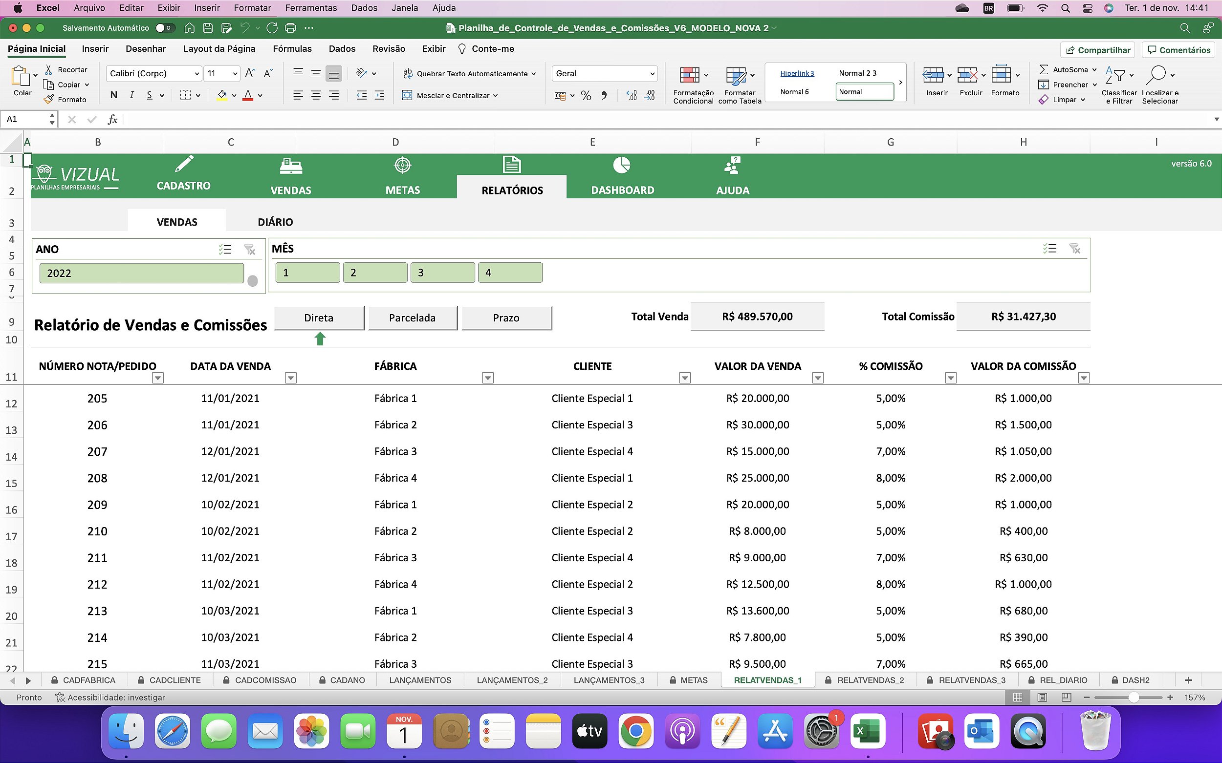 Planilha De Controle De Vendas E Comiss Es Completa Em Excel Mac Vizual Planilhas