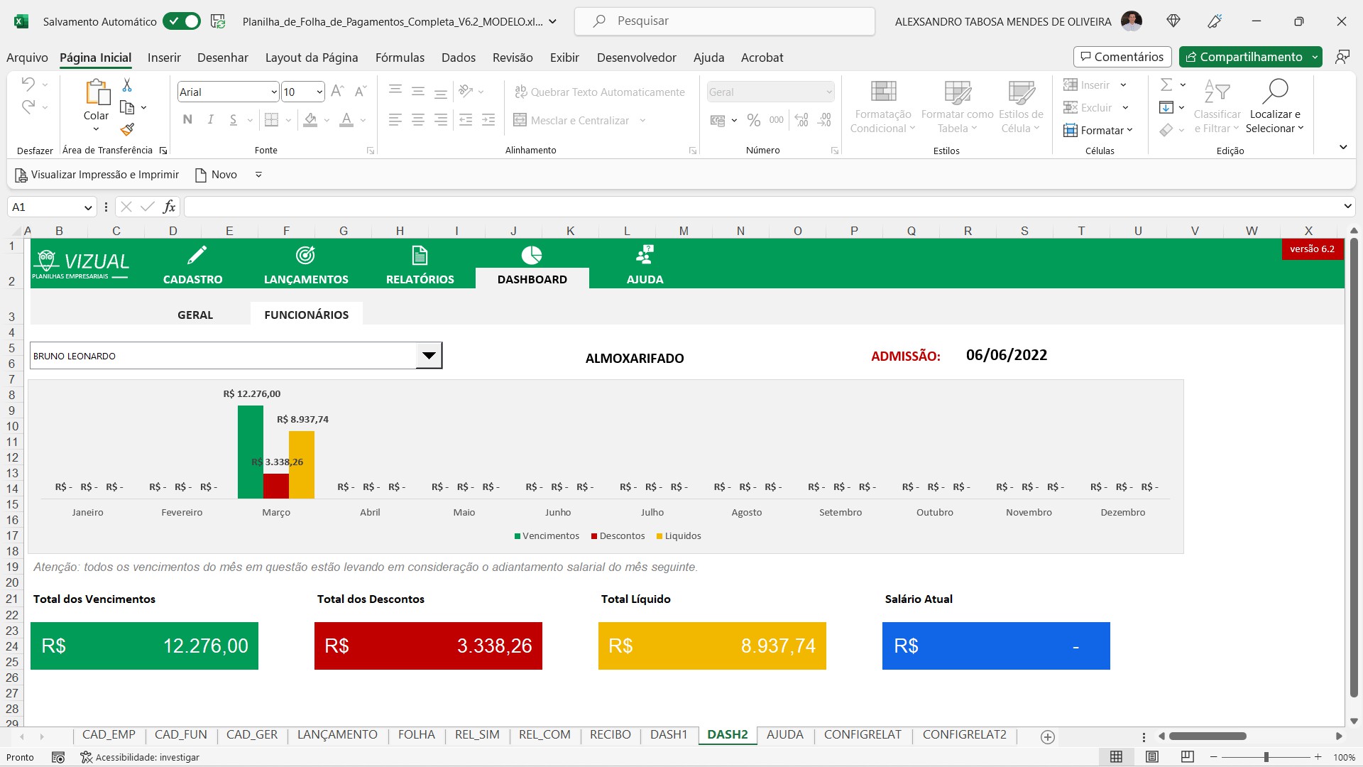 Planilha De Folha De Pagamento Automatizada (Holerite) Em Excel 6.3 ...