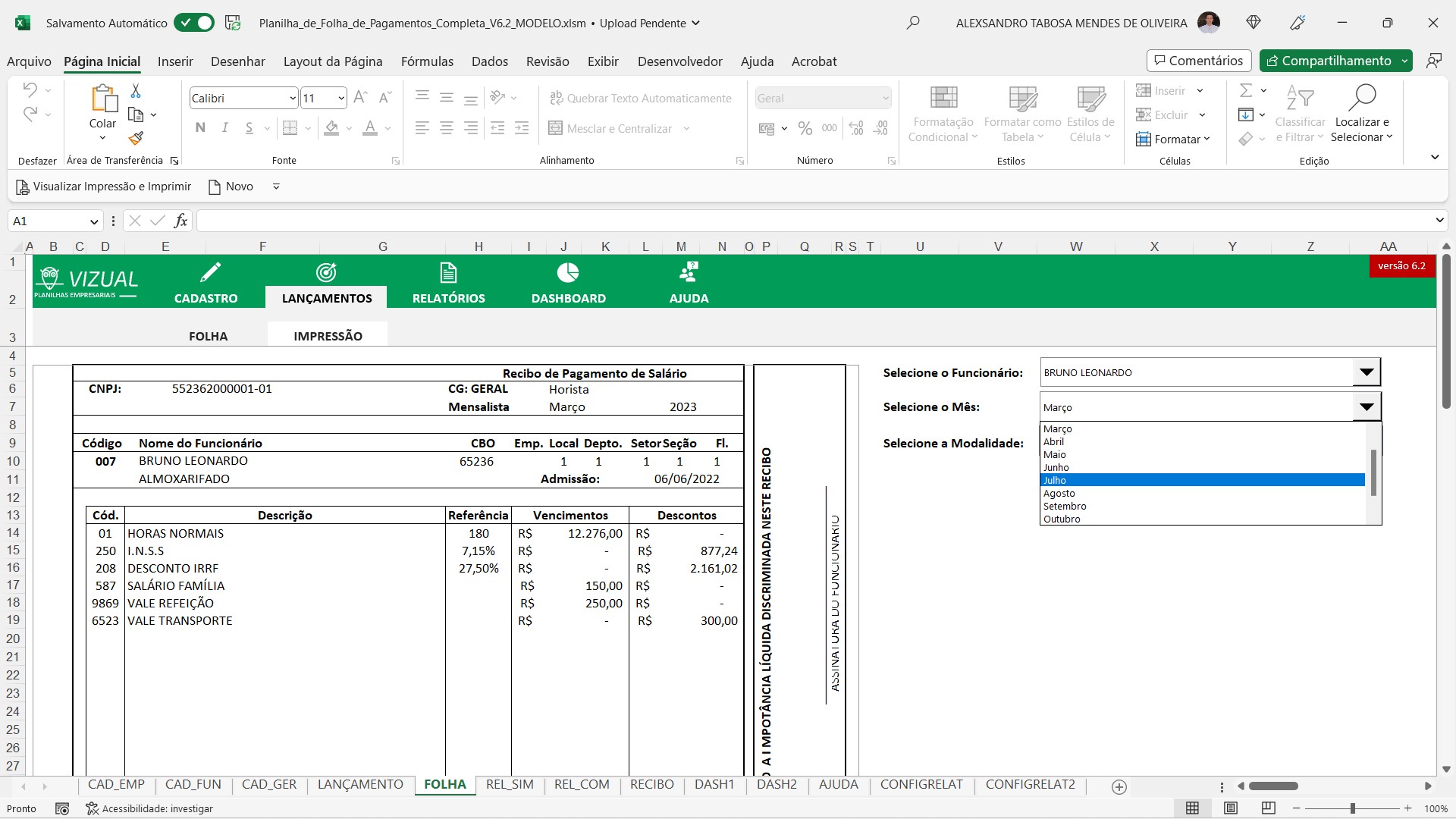 Planilha de Folha de Pagamento Automatizada (Holerite) em Excel 6.3 -  Vizual Planilhas Empresariais - Planilhas em Excel de Alto Padrão para  Empresas