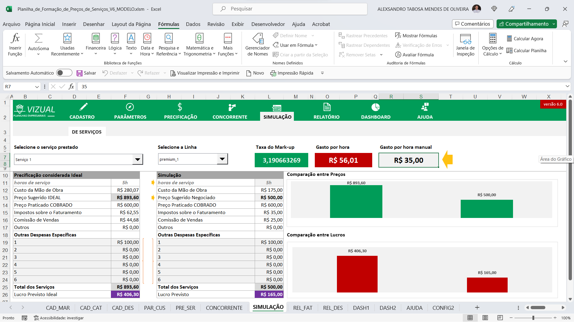 Planilha de Formação de Preços para Serviços em Excel 6.0 - Vizual ...