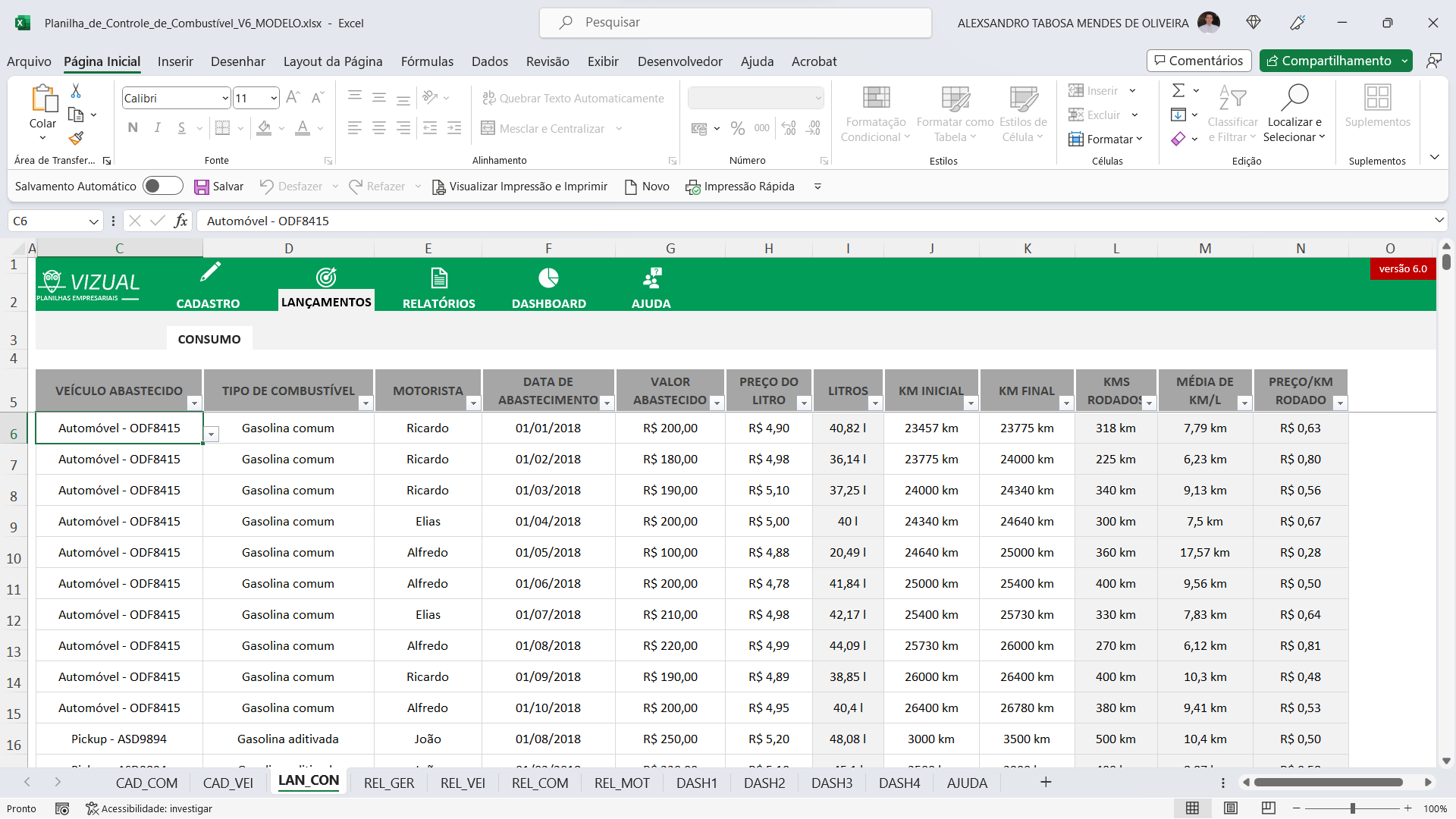 Planilha de Controle de Combustíveis em Excel 6.0 - Vizual Planilhas  Empresariais - Planilhas em Excel de Alto Padrão para Empresas