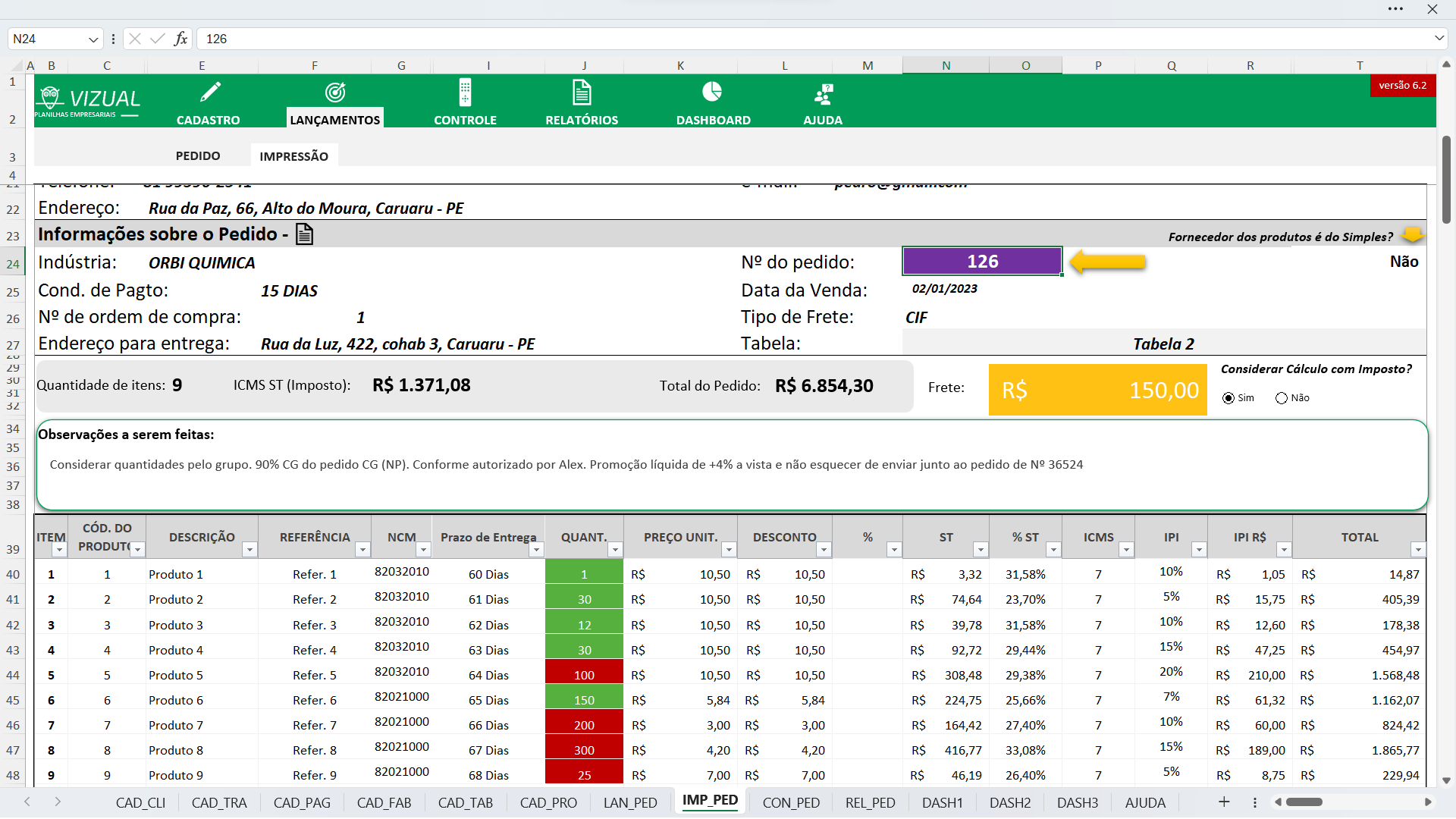 Planilha De Orçamento E Emissão De Pedidos Premium Em Excel 62 Vizual Planilhas 4116