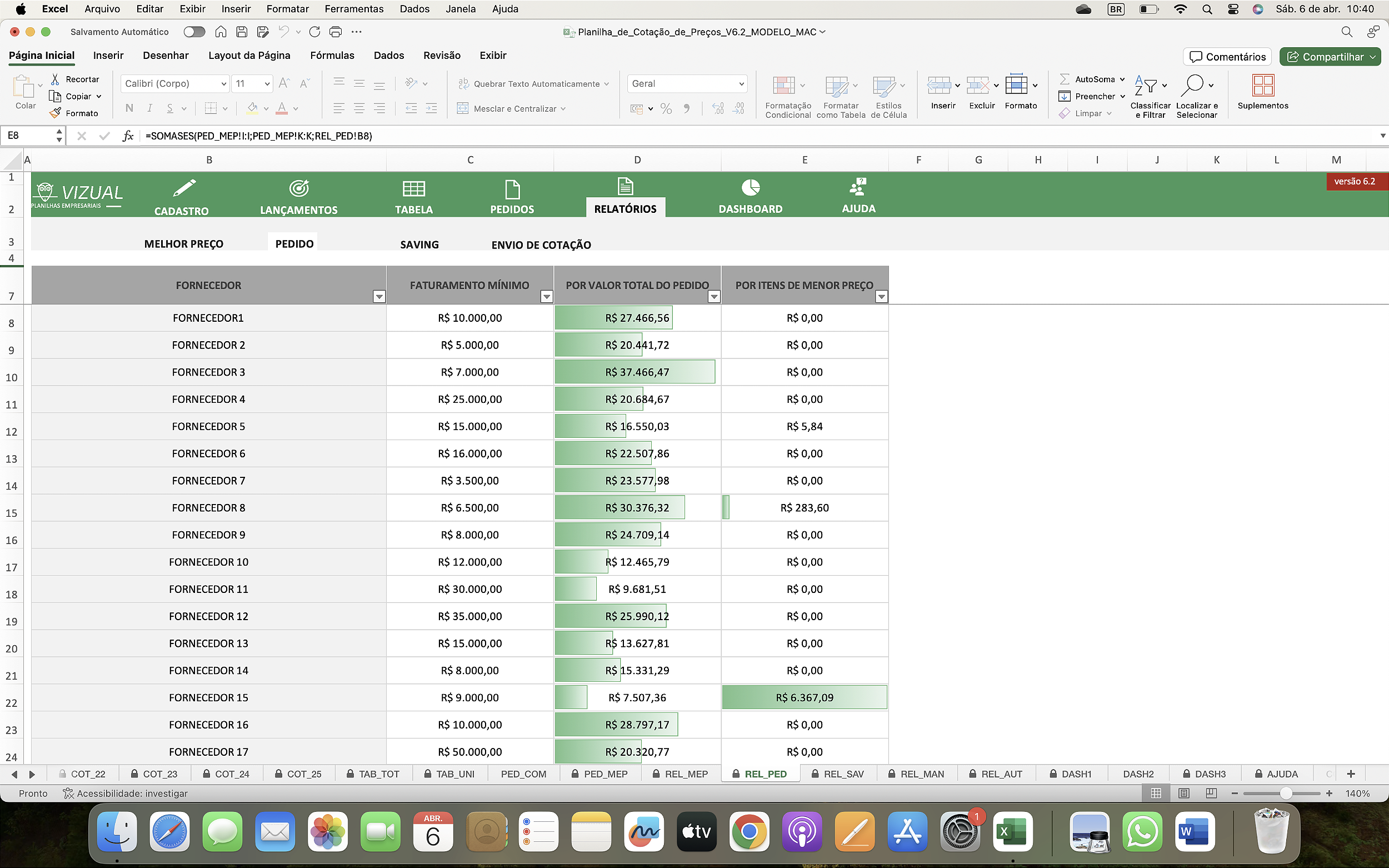 Planilha de Cotação de Preços Completa em Excel 6.2 - MAC - Vizual Planilhas  Empresariais - Planilhas em Excel de Alto Padrão para Empresas