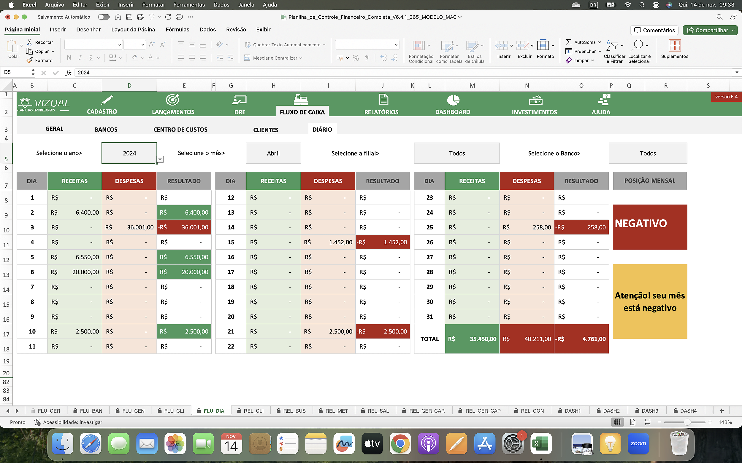 Planilha de Controle Financeiro Completa em Excel 6.4 365 - MAC ...