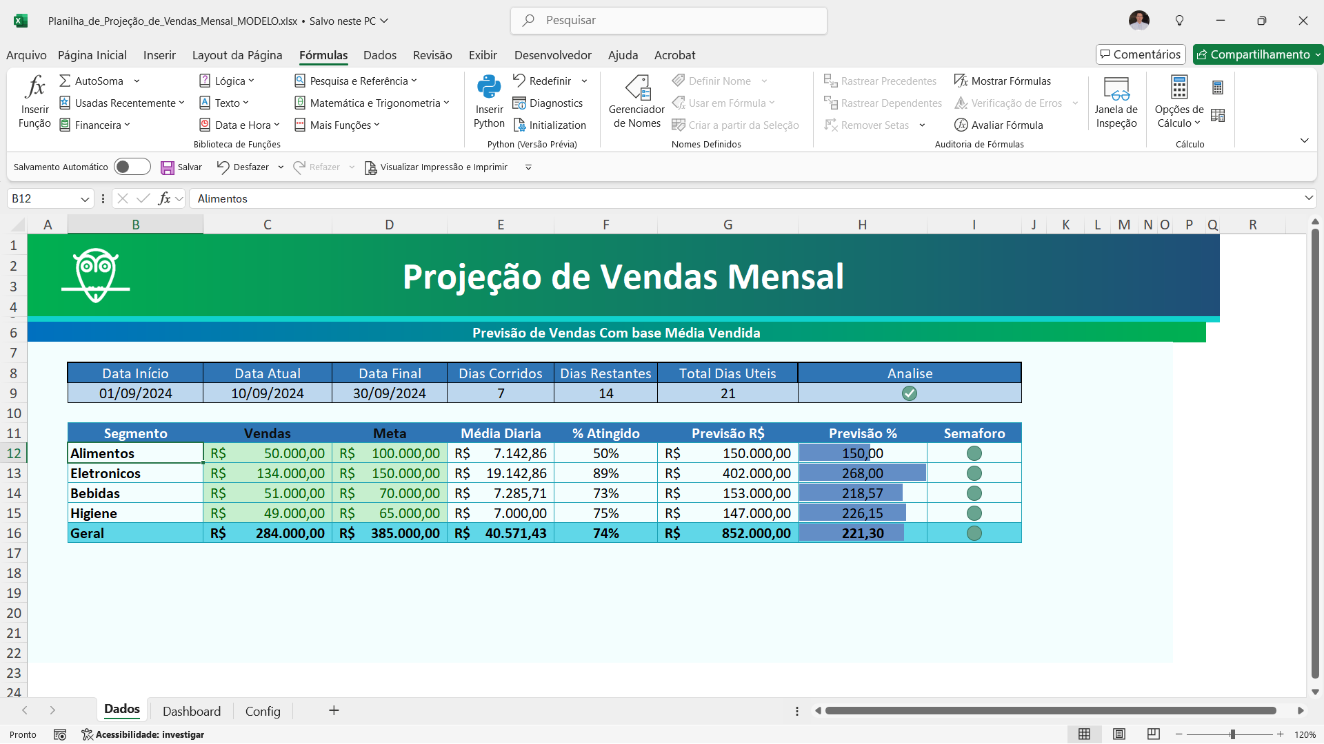 Planilha de Projeção de Vendas Mensal Simples em Excel - Vizual Planilhas Empresariais - Planilhas em Excel de Alto Padrão para Empresas