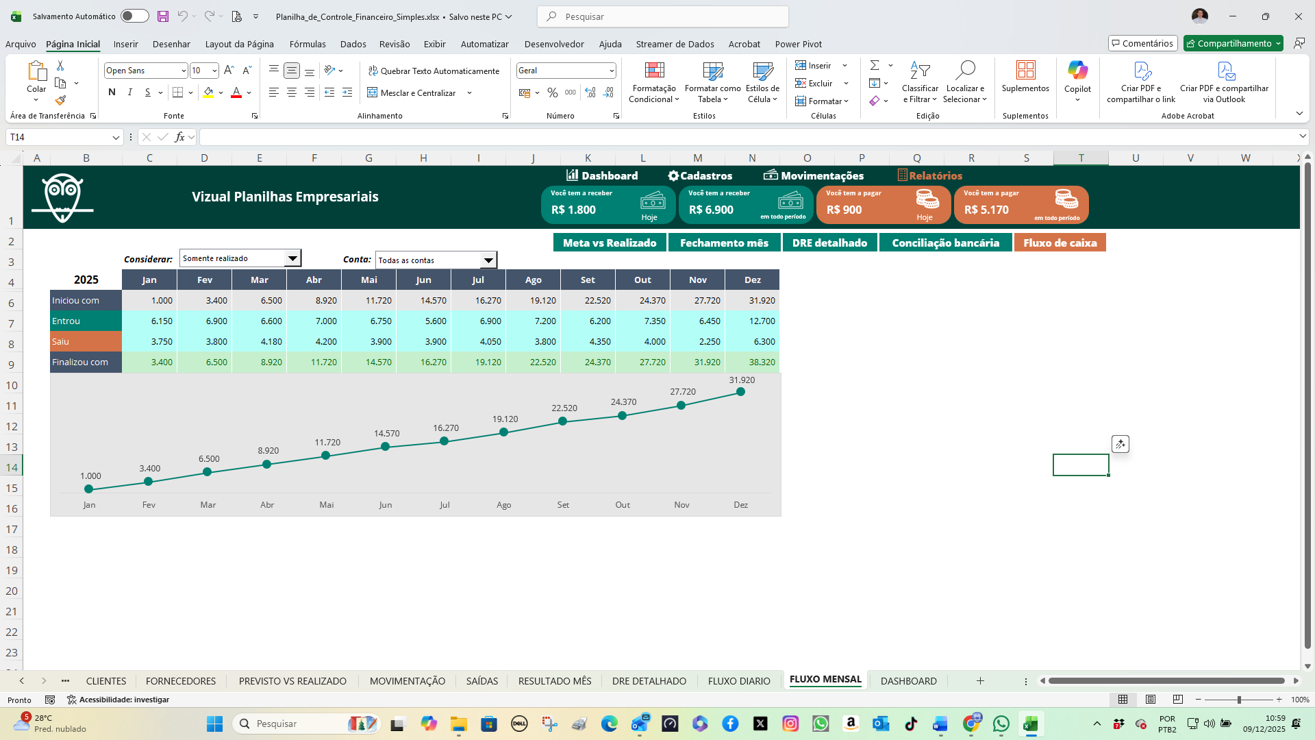Planilha de Controle Financeiro Simples em Excel - Vizual Planilhas ...