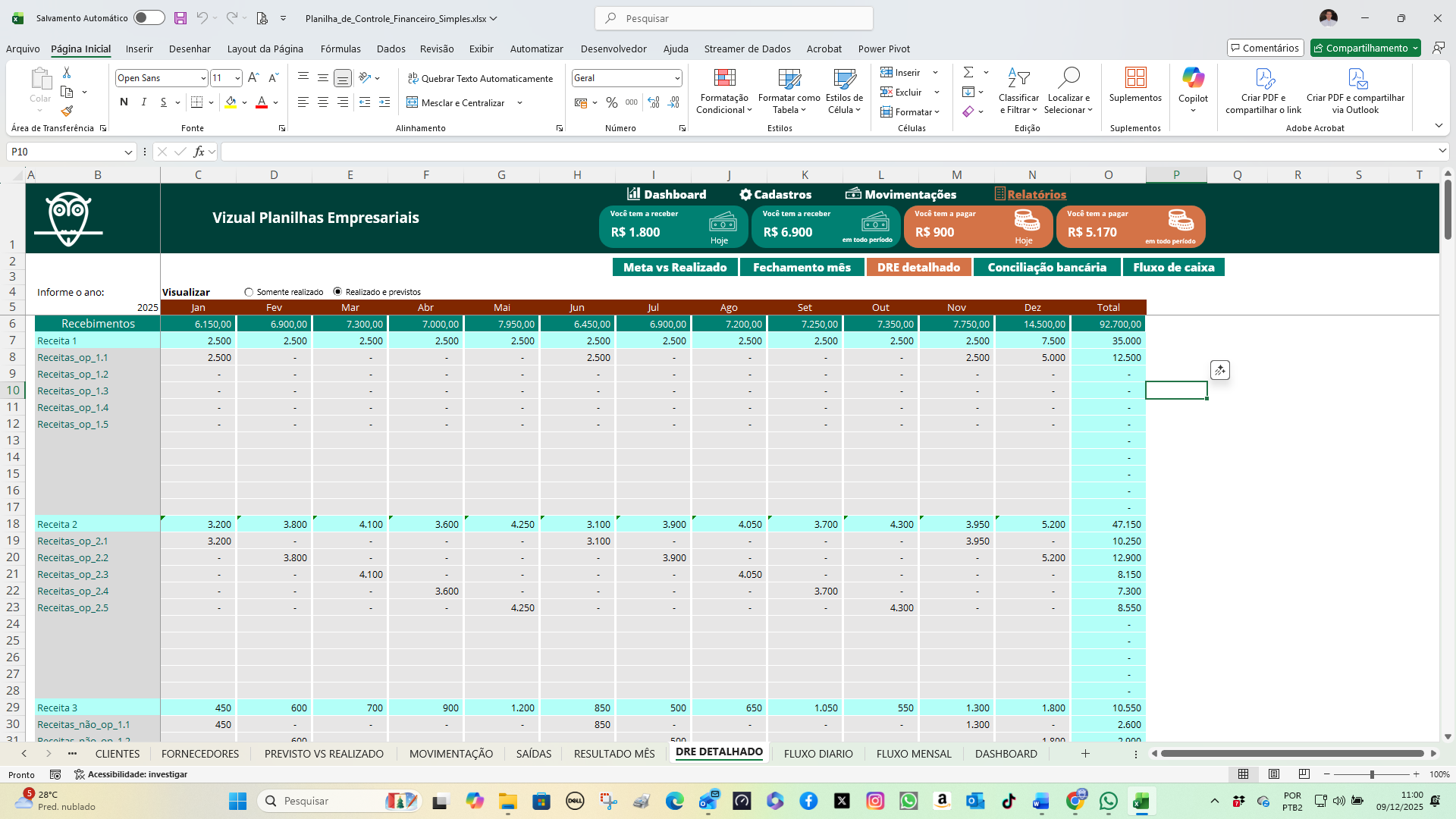 Planilha de Controle Financeiro Simples em Excel - Vizual Planilhas ...