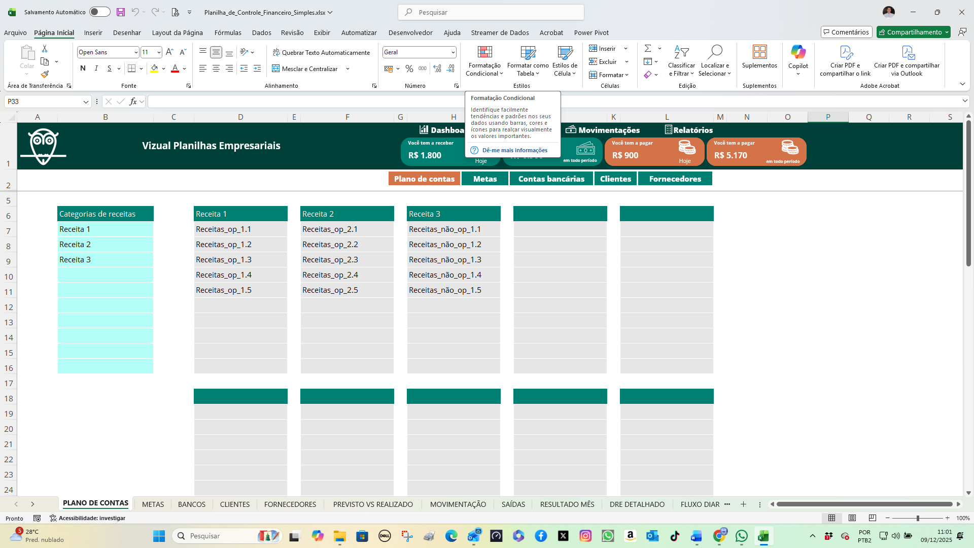 Planilha de Controle Financeiro Simples em Excel - Vizual Planilhas ...