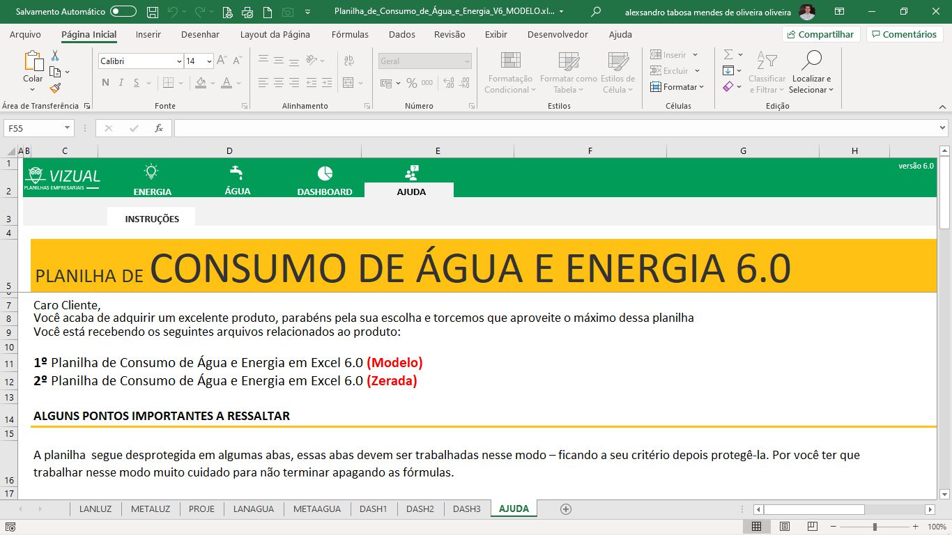 Planilha De Consumo De Gua E Energia Em Excel Vizual Planilhas