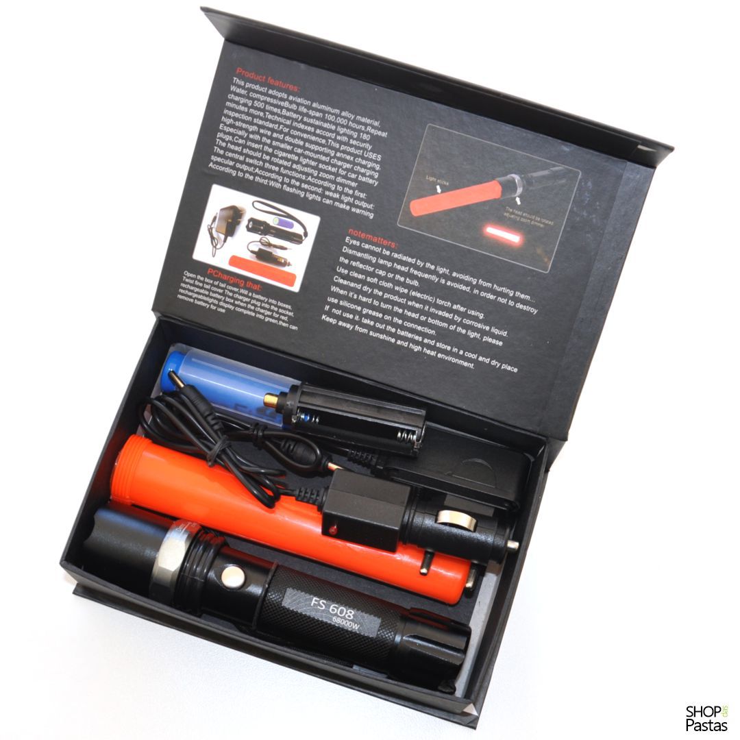 Lanterna Multifunção Recarregável com Zoom + Bastão Sinalizador