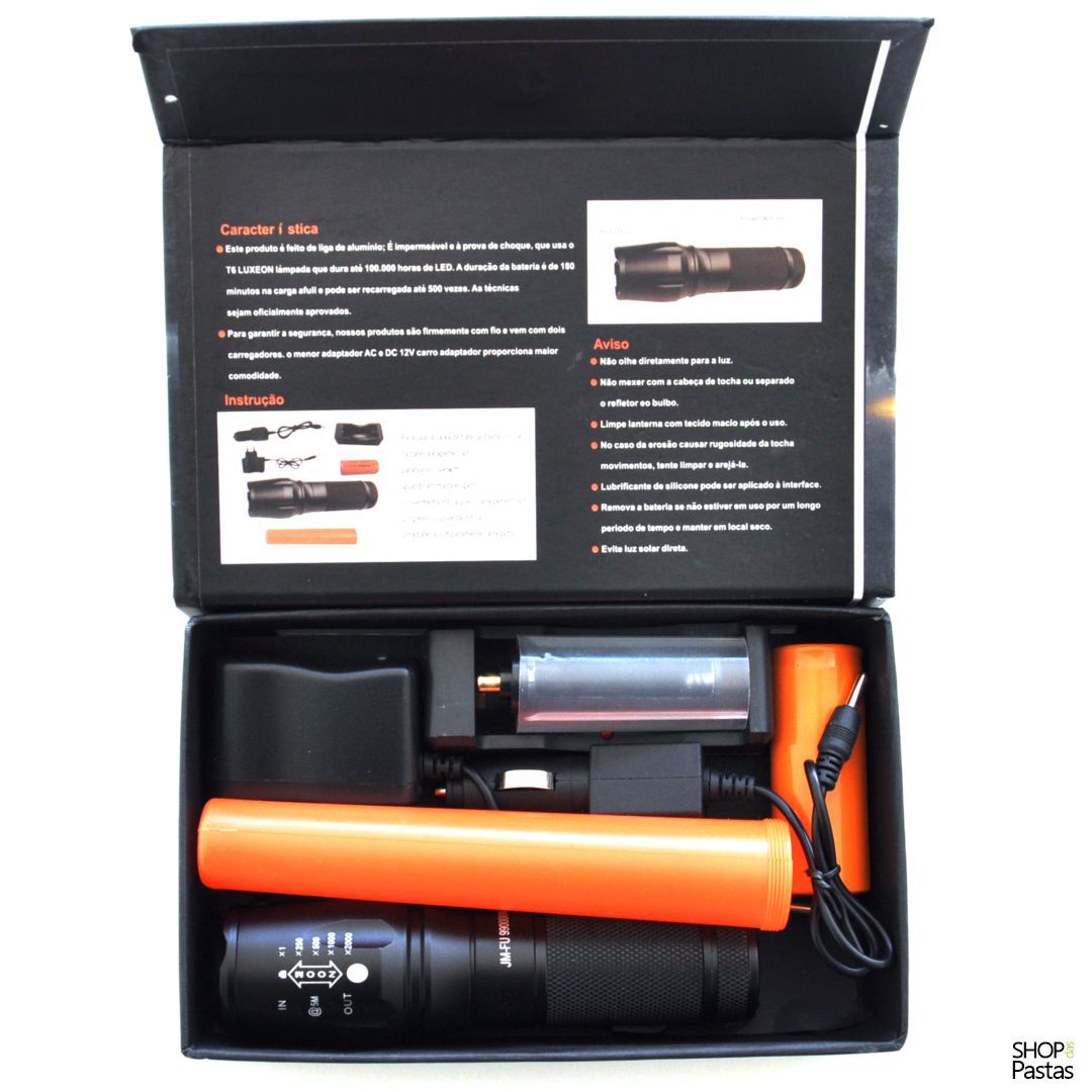 Lanterna Recarregável com Zoom + Bastão Sinalizador SOS - Shop Das