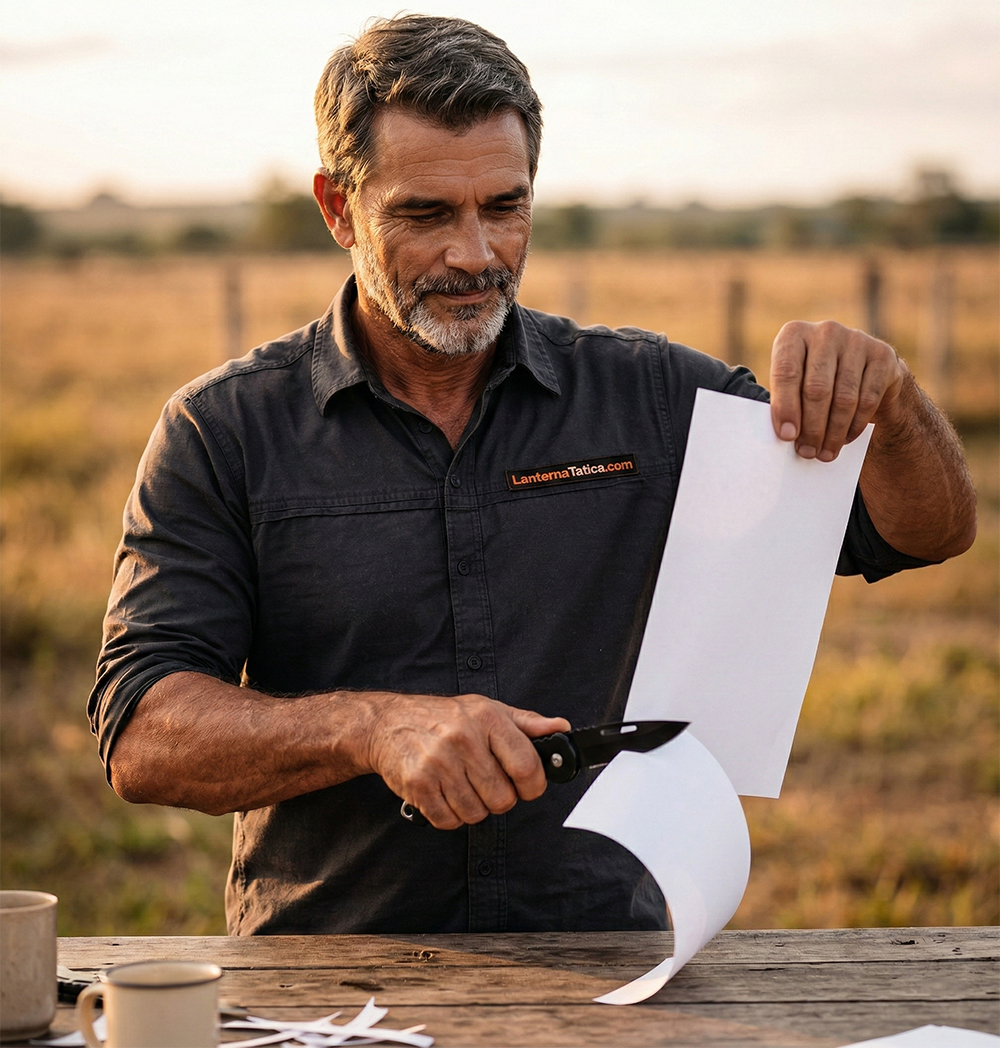 Teste de afiação — cortando papel A4 com o Canivete T-Force