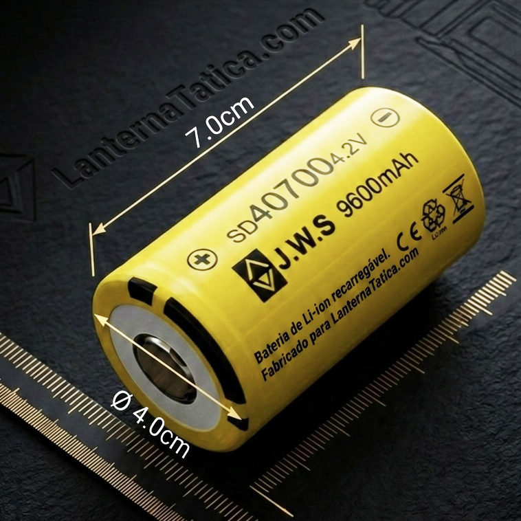 Dimensões técnicas bateria SD40700 — 40mm x 70mm