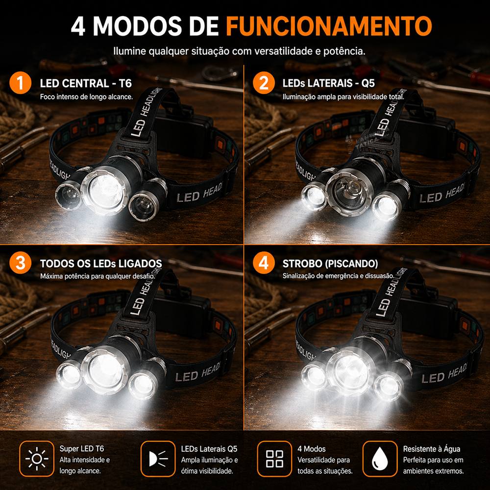 4 Modos de Funcionamento da Lanterna de Cabeça