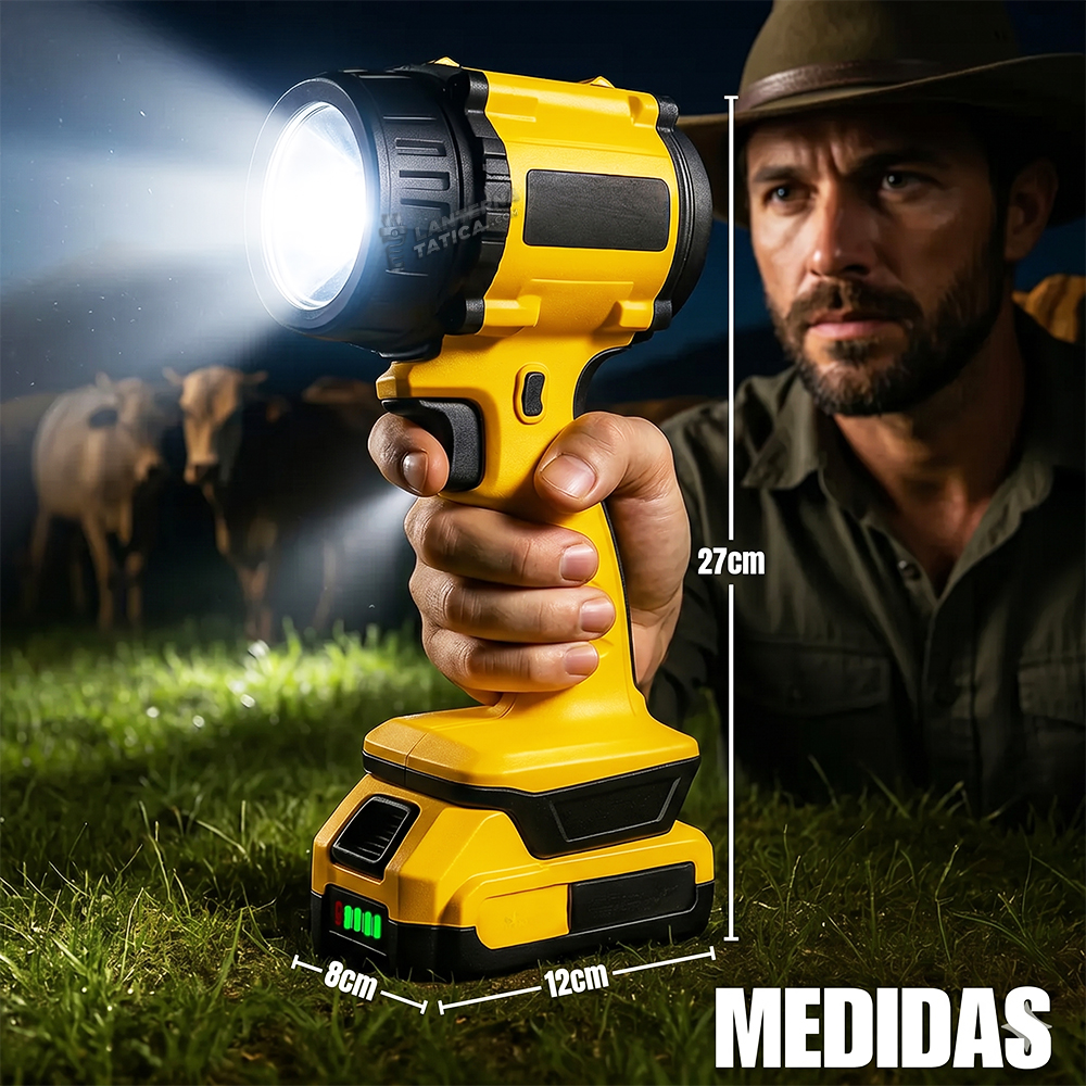 Medidas da lanterna PowerGrip 18V: 27cm x 12cm x 8cm